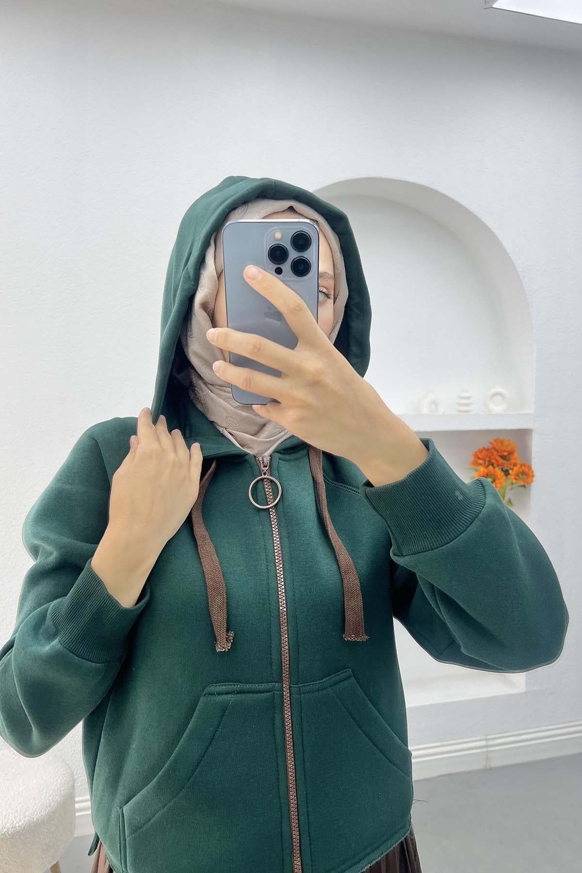 Asimetrik Kesim Sweatshirt Zümrüt Yeşili