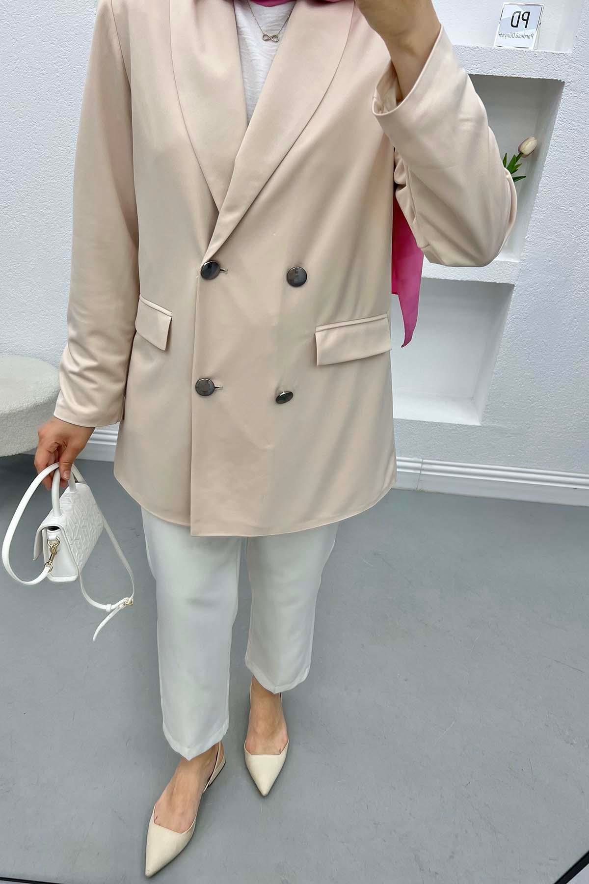 Astarlı Blazer Ceket Ekru