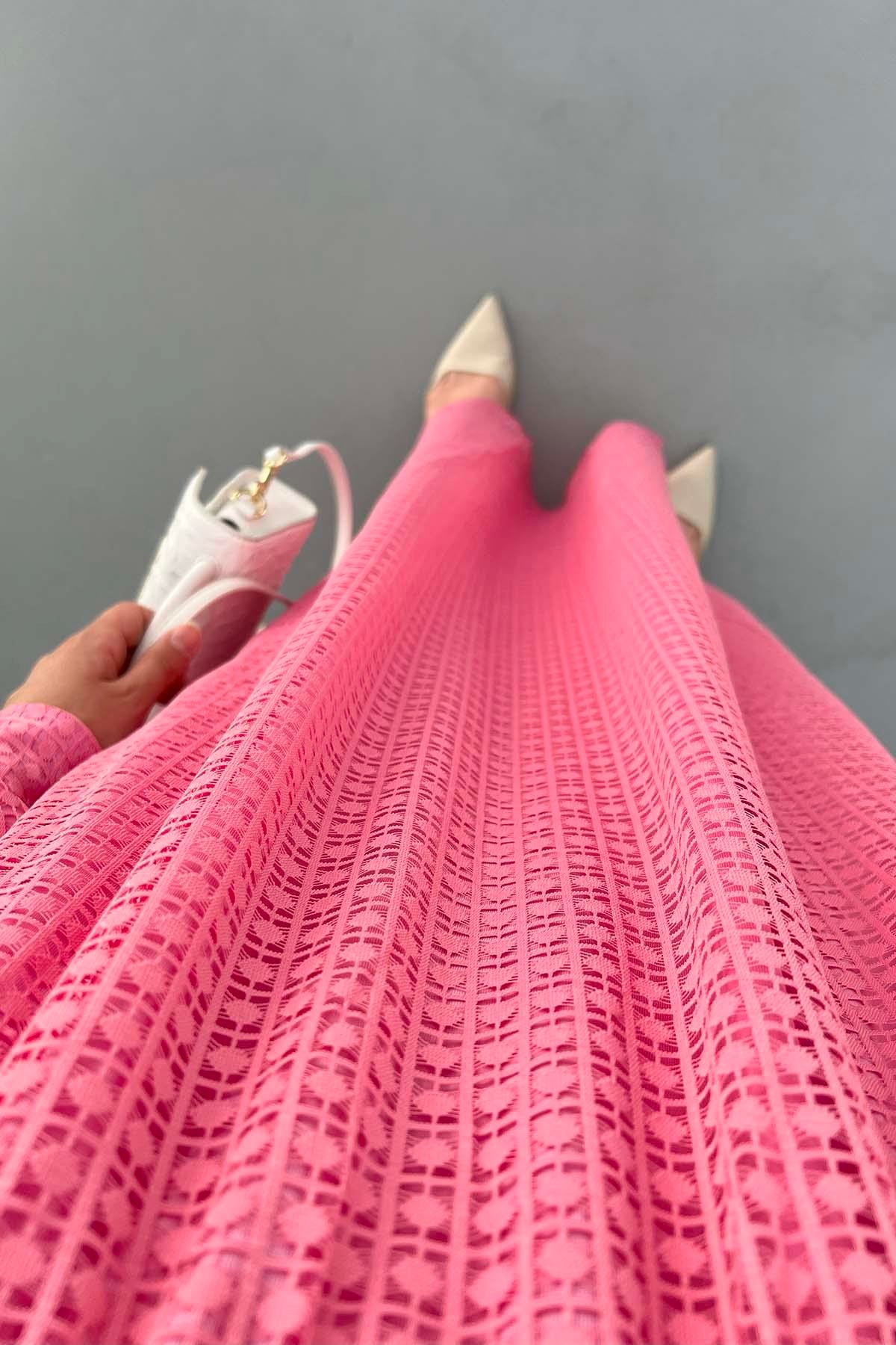 Astarlı Dantel Elbise Pembe