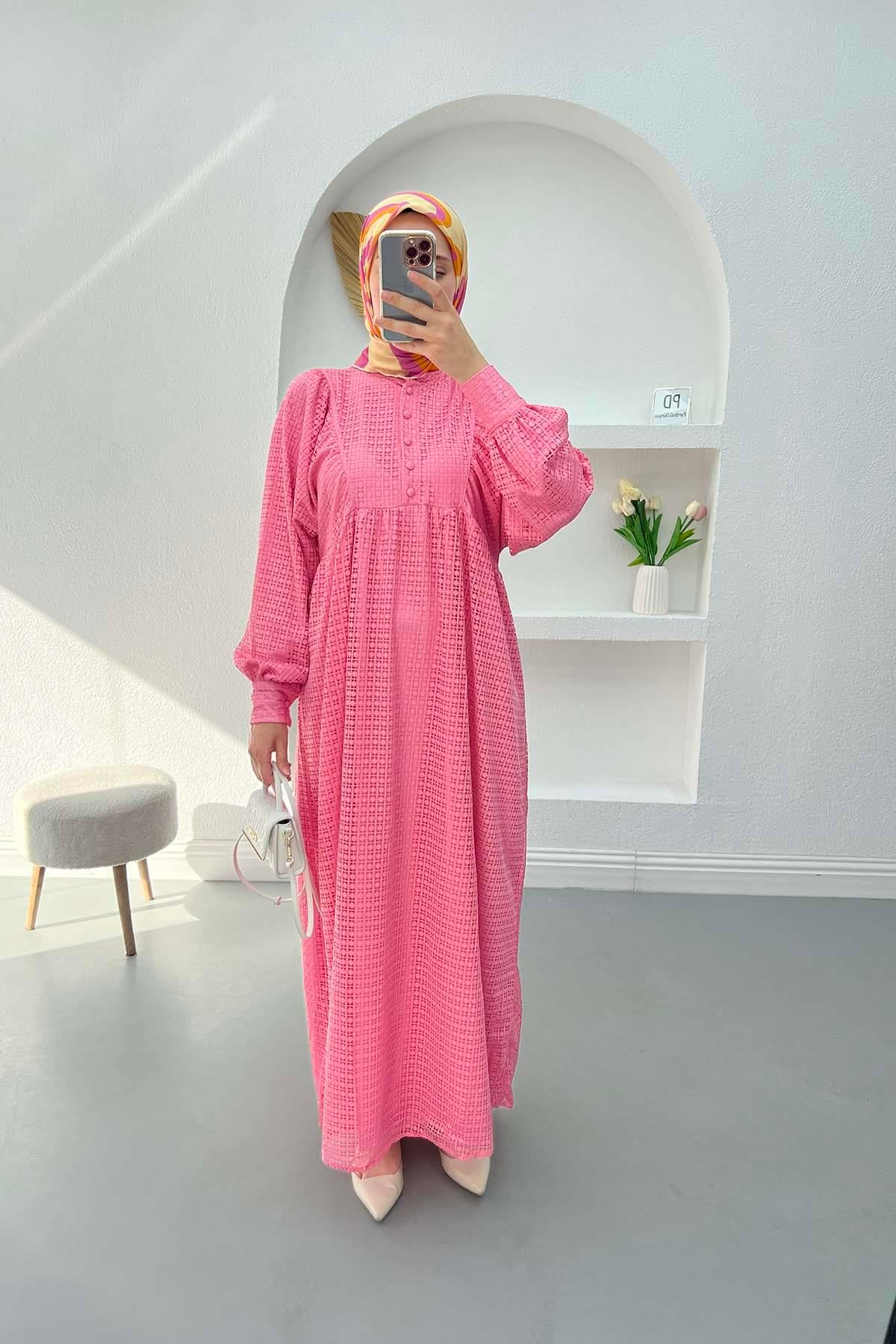 Astarlı Dantel Elbise Pembe
