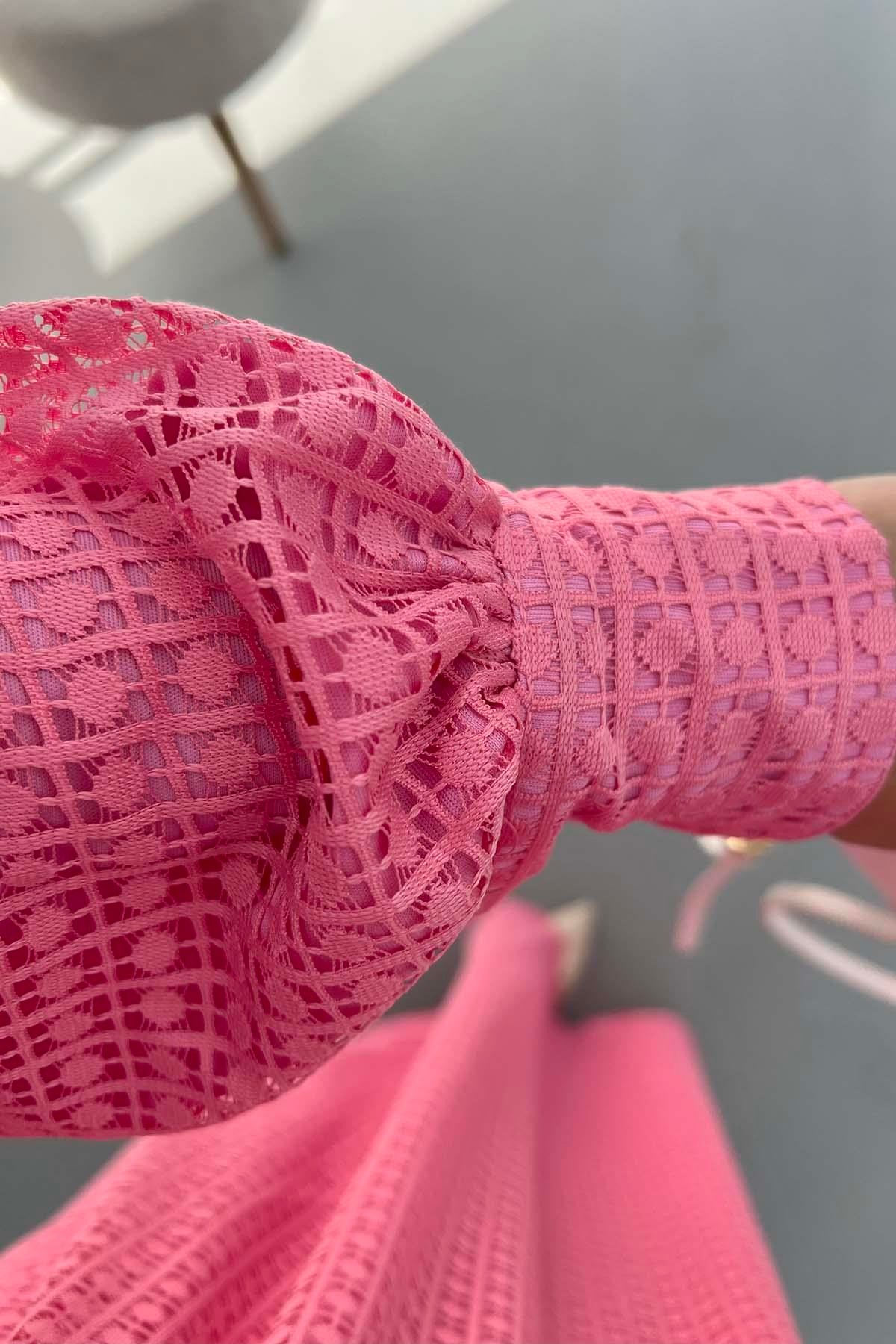 Astarlı Dantel Elbise Pembe