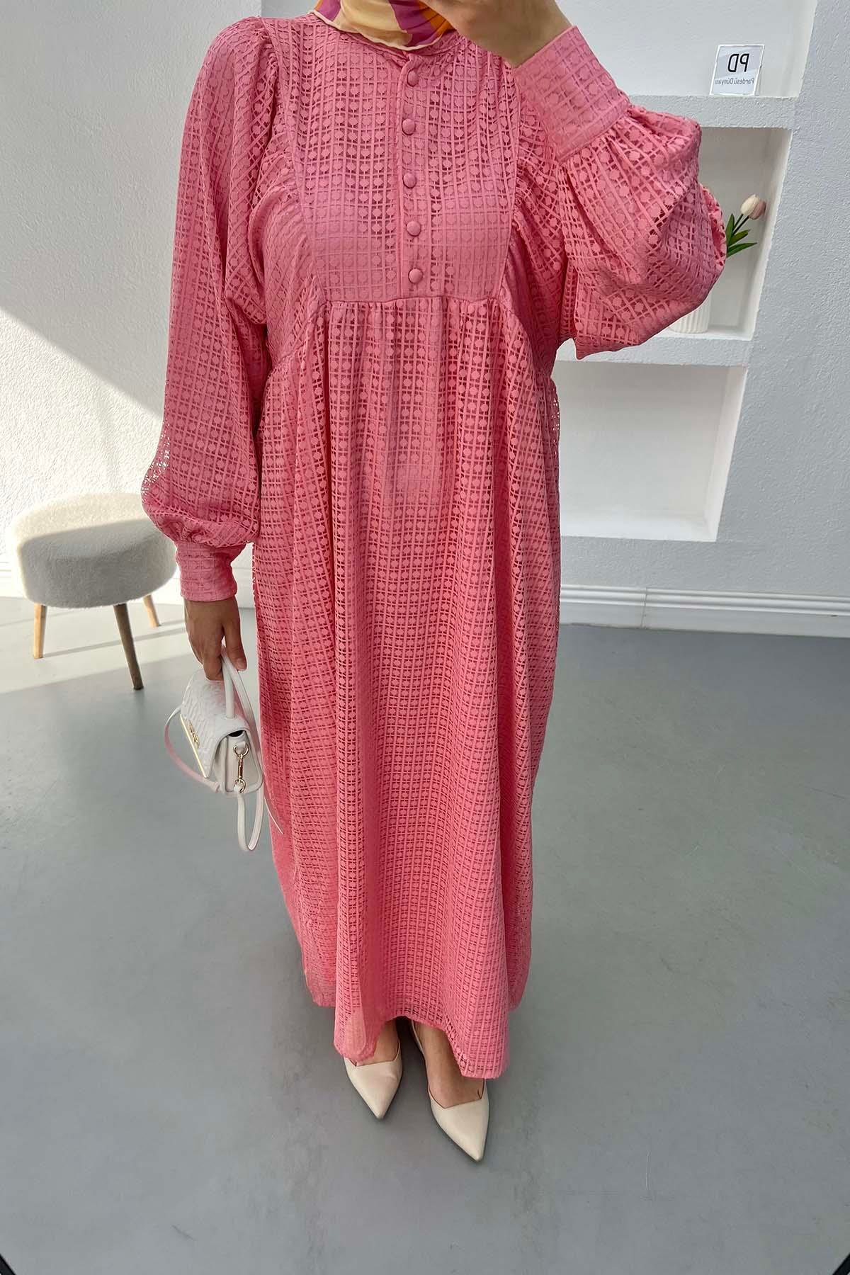 Astarlı Dantel Elbise Pembe