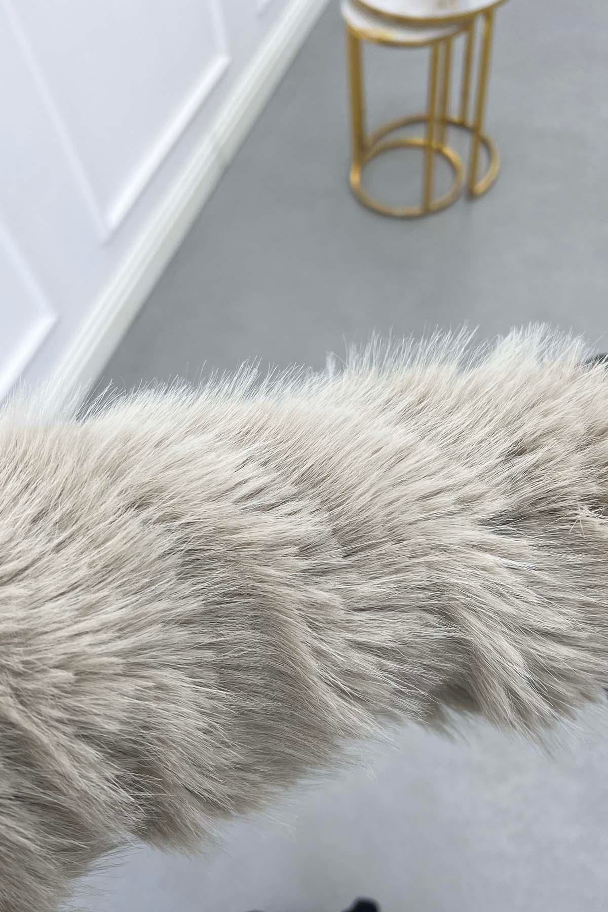 Astarlı Deri Kuşaklı Peluş Ceket Vizon