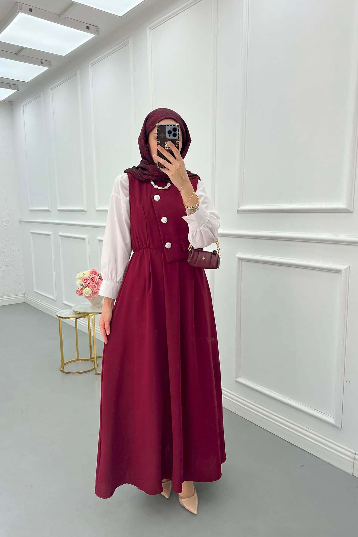 Astarlı Jile Elbise Bordo