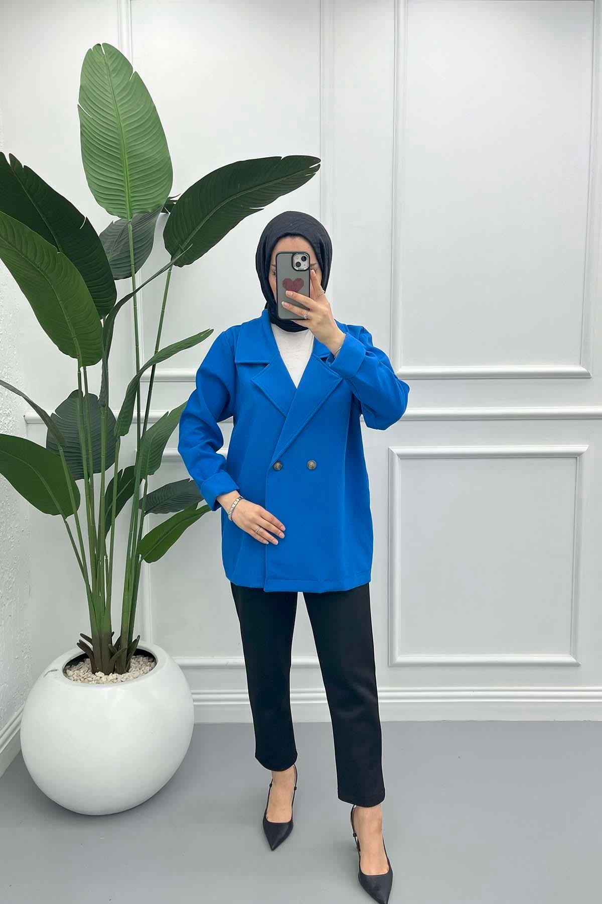 Astarsız Oversize Ceket Mavi