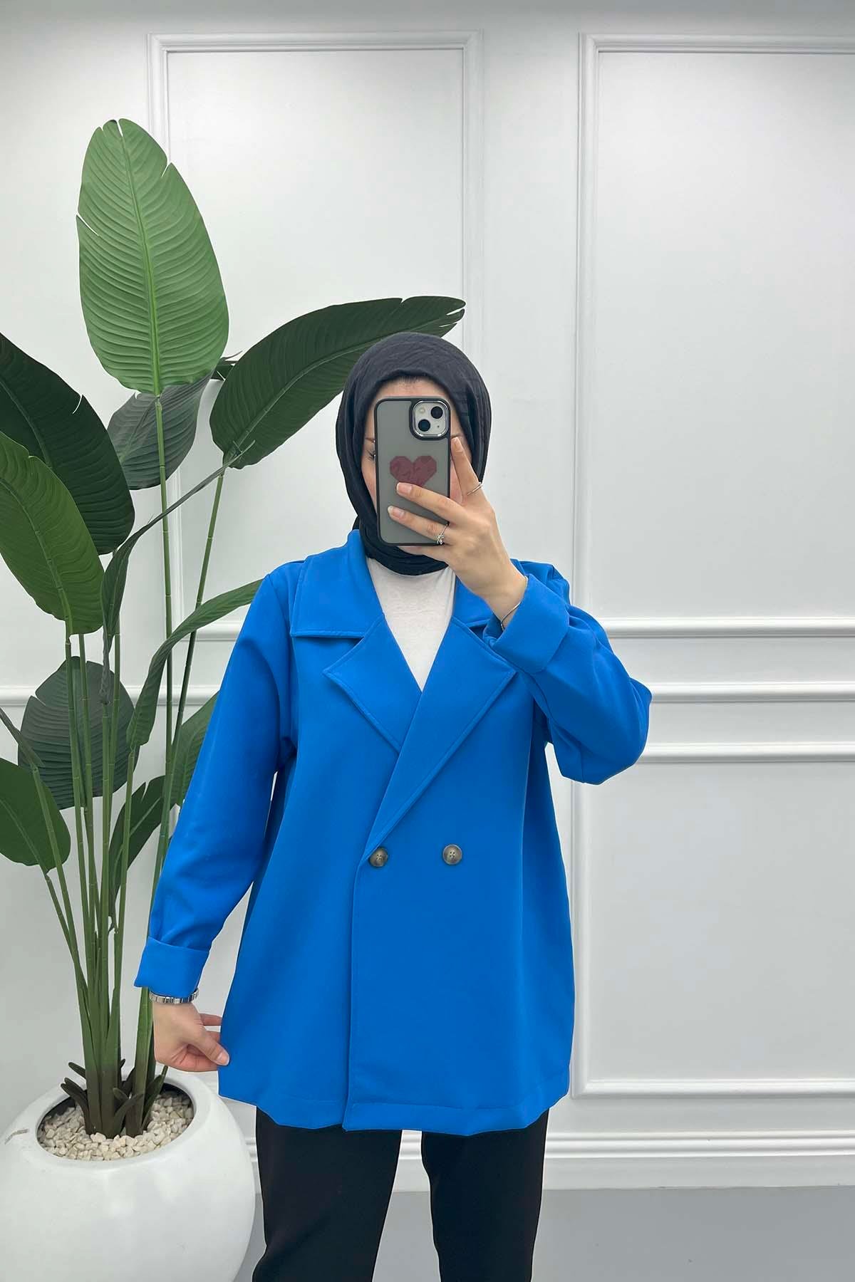 Astarsız Oversize Ceket Mavi