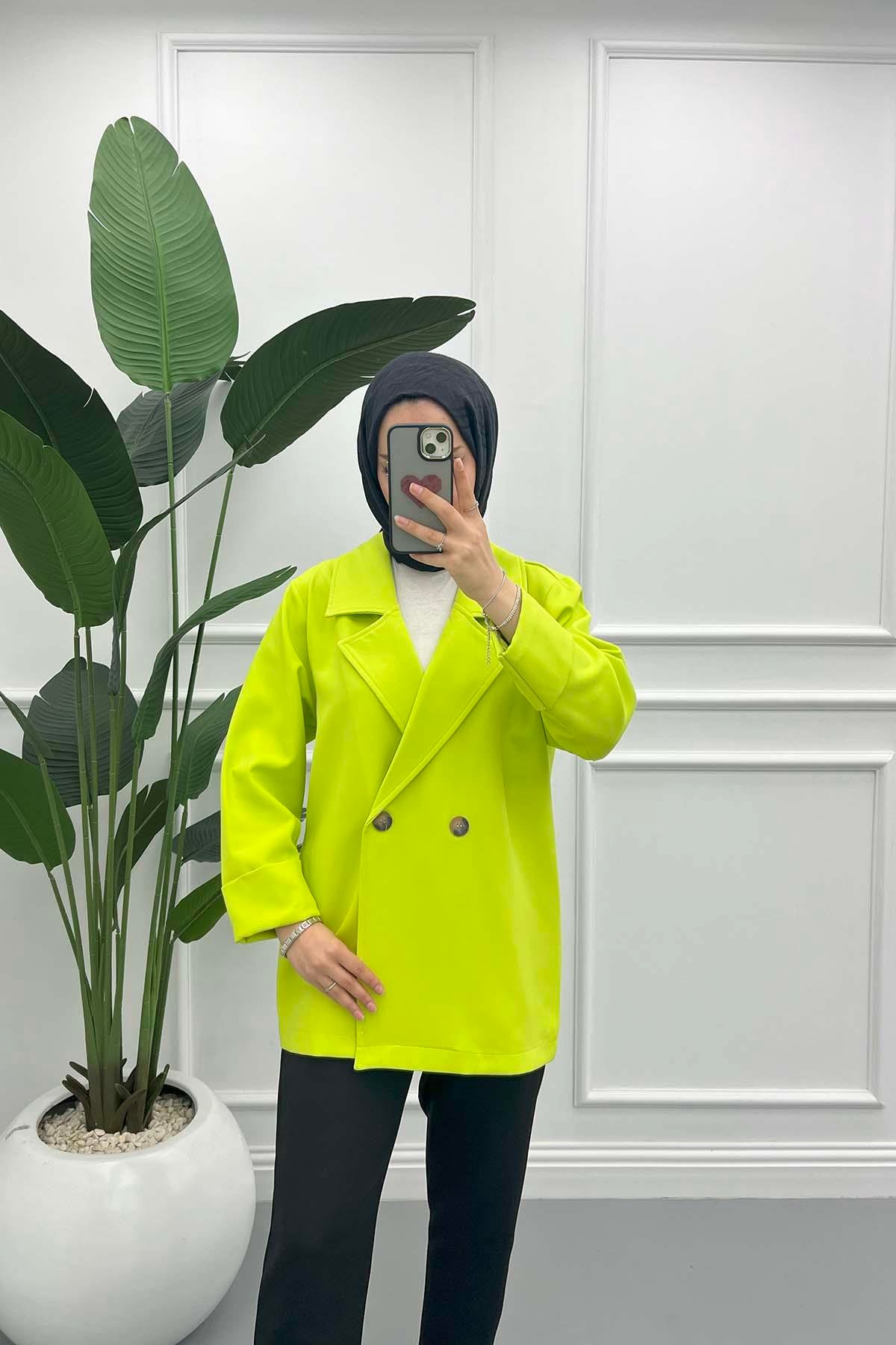 Astarsız Oversize Ceket Neon Sarı