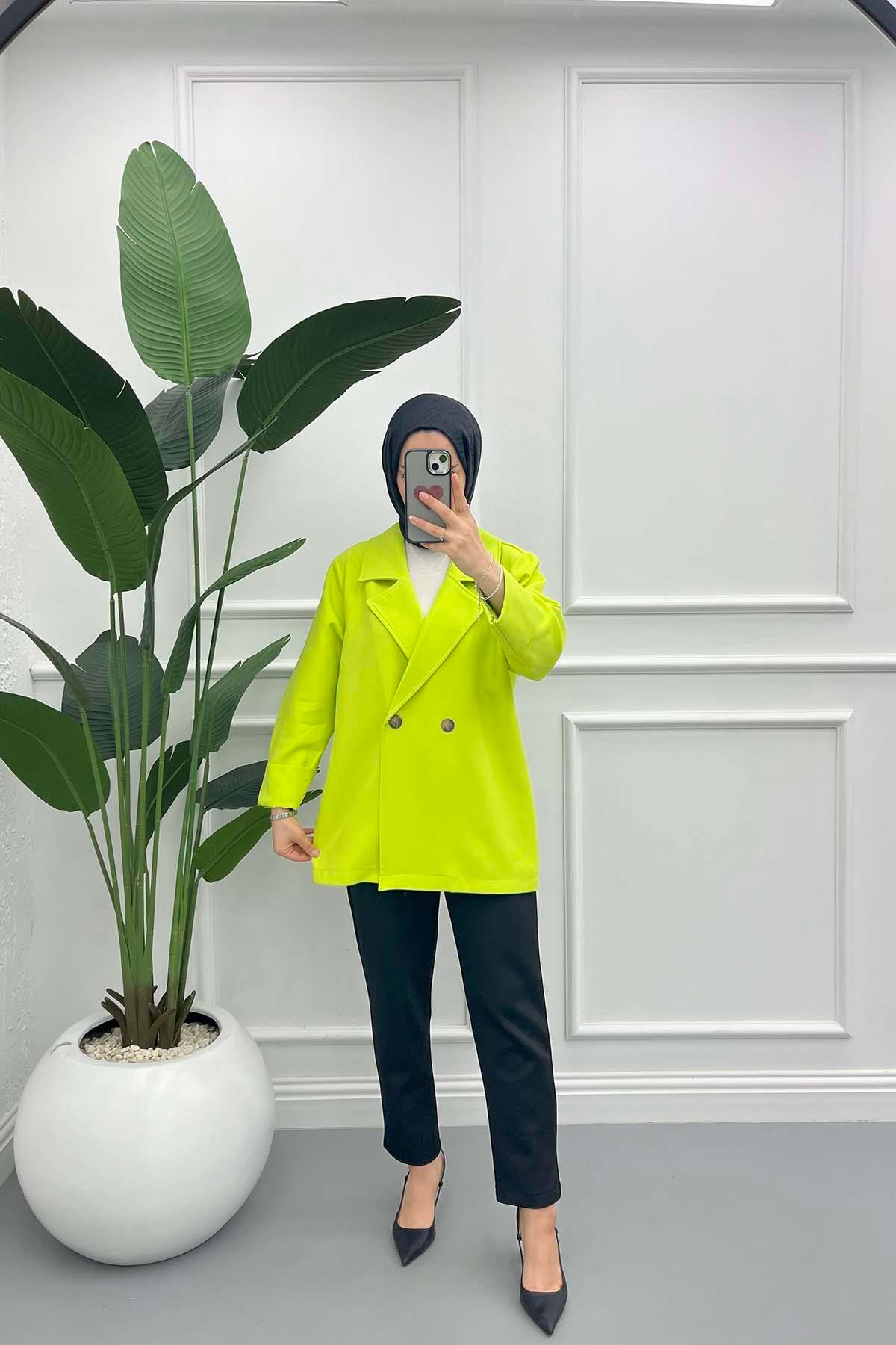 Astarsız Oversize Ceket Neon Sarı