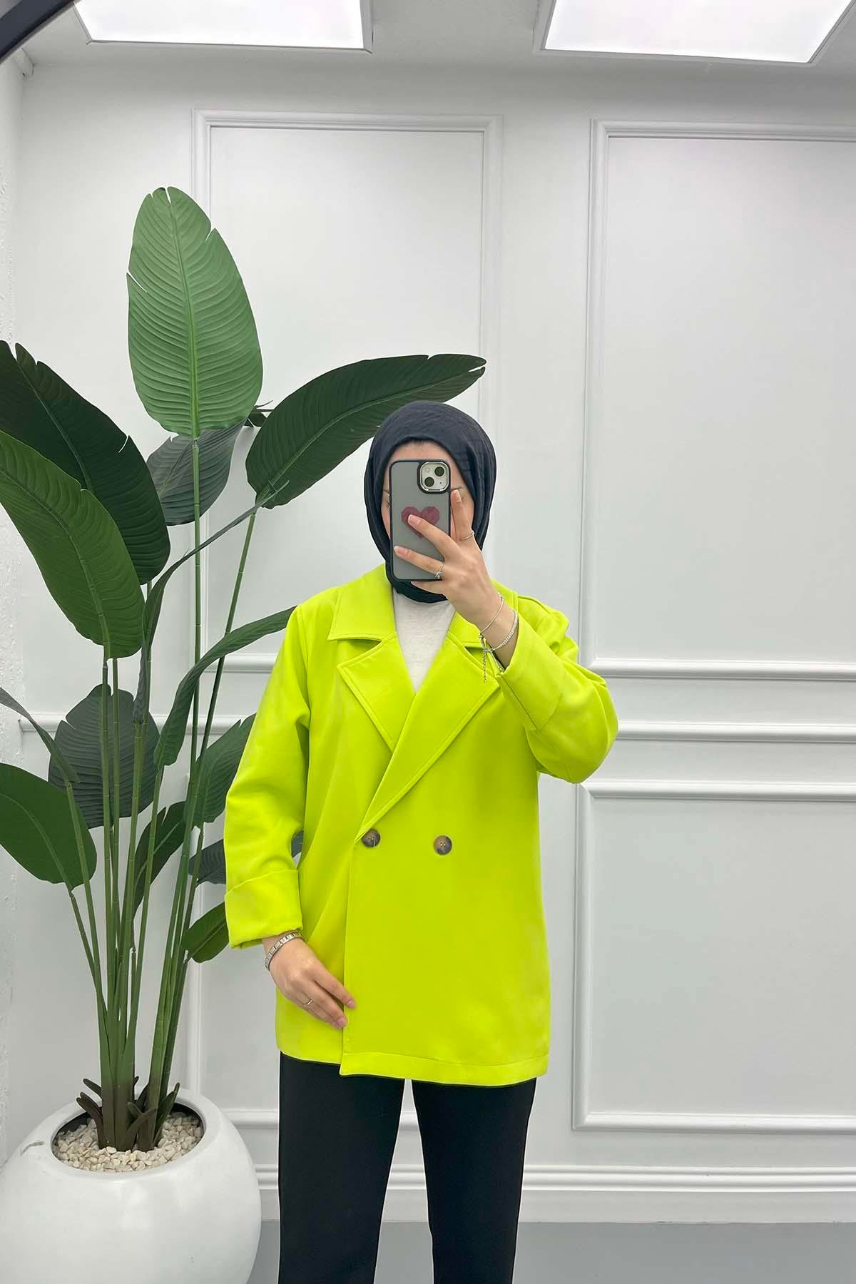 Astarsız Oversize Ceket Neon Sarı