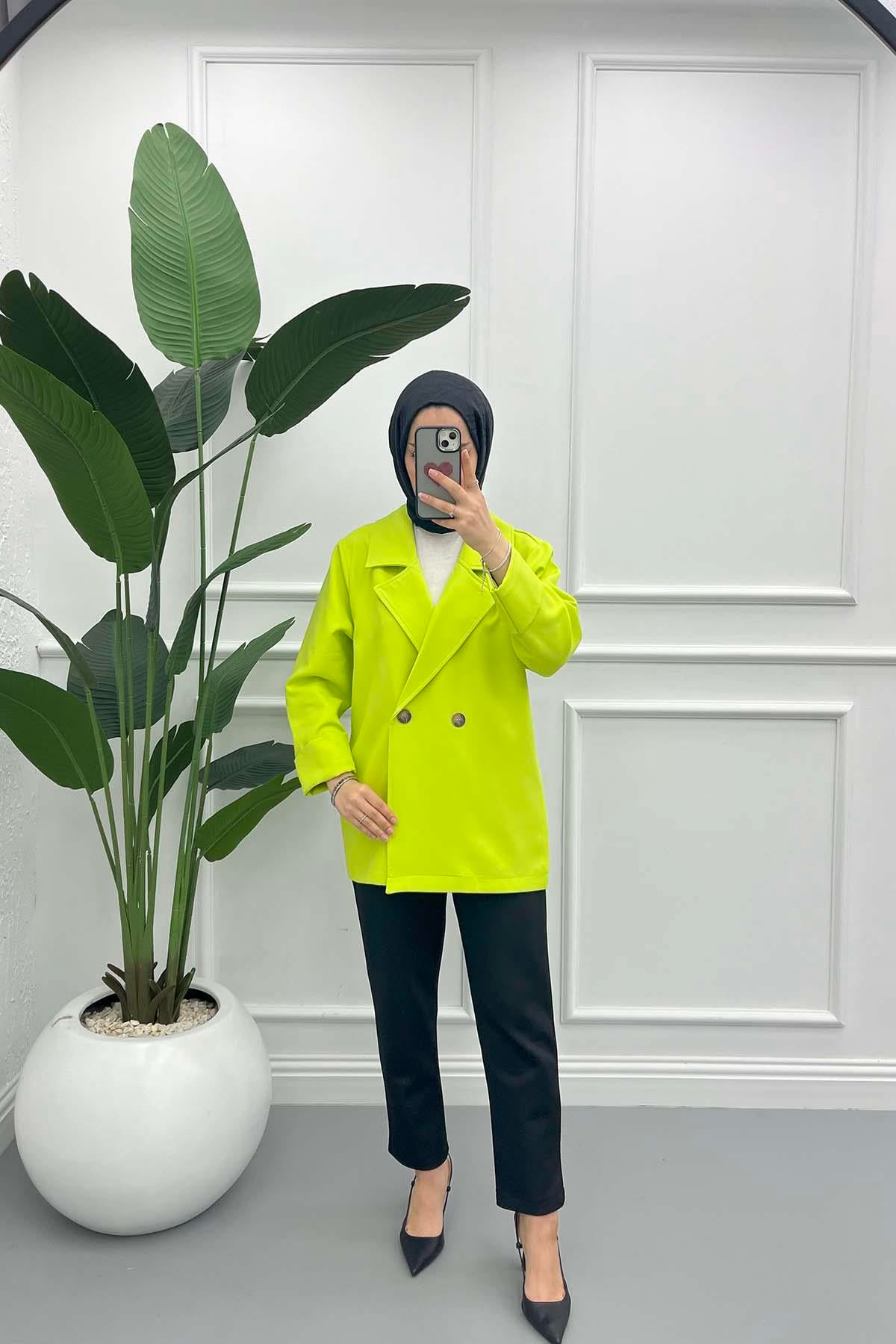 Astarsız Oversize Ceket Neon Sarı