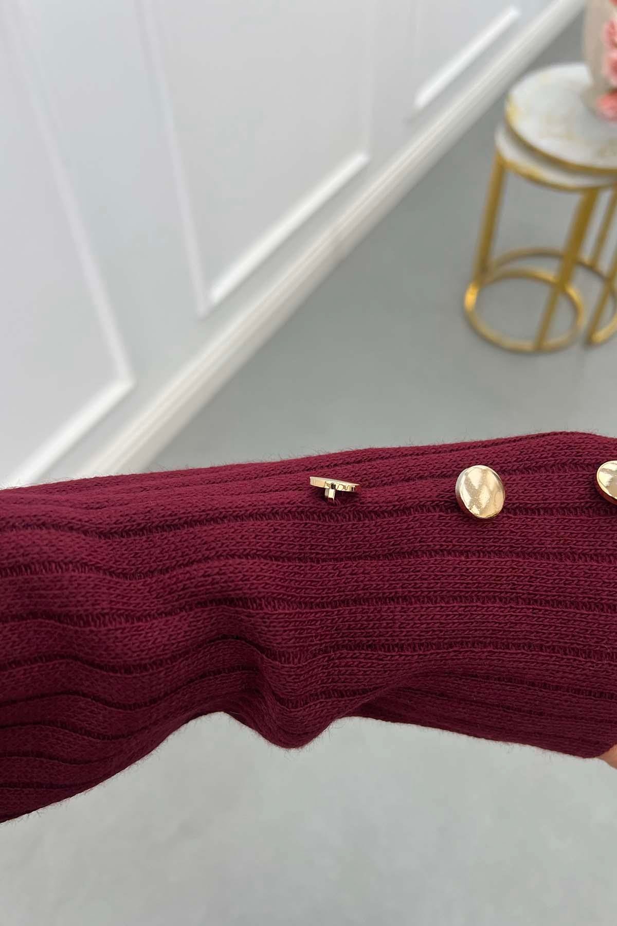 Atkılı Fitilli Triko Takım Bordo