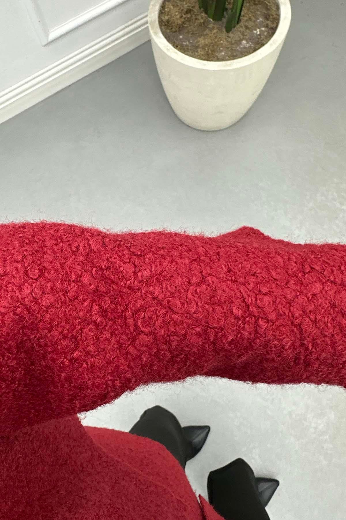 Atkılı Peluş Ceket Bordo