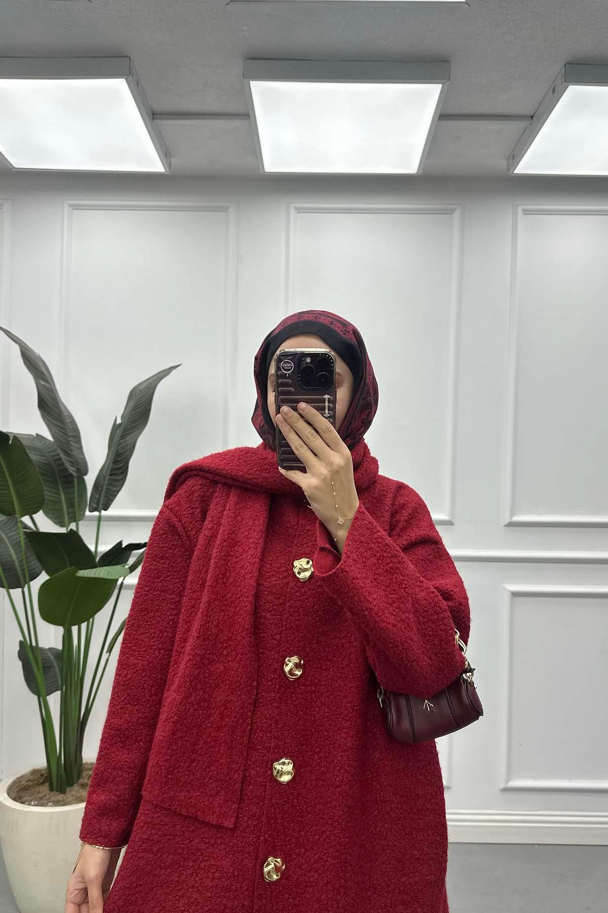 Atkılı Peluş Ceket Bordo