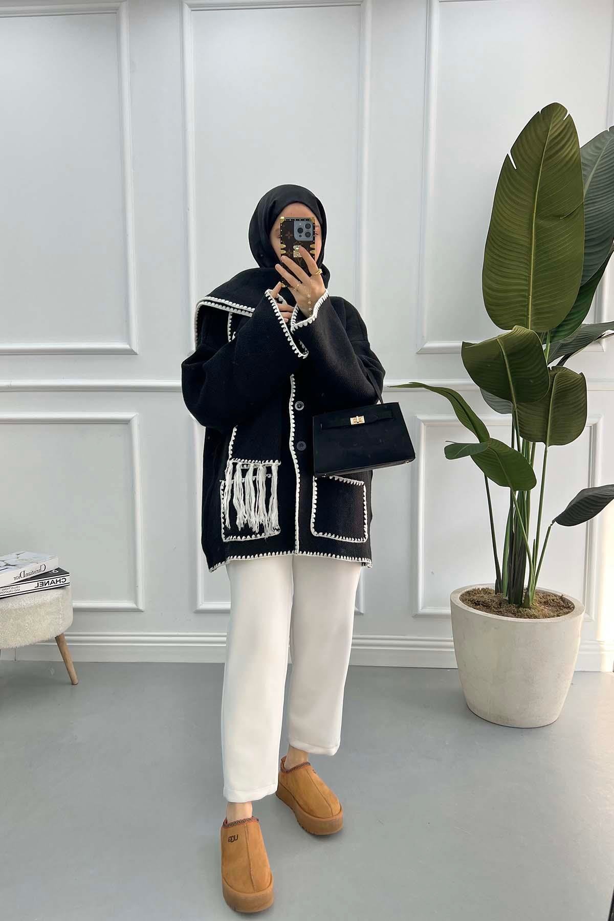 Atkılı Pinterest Hırka Siyah