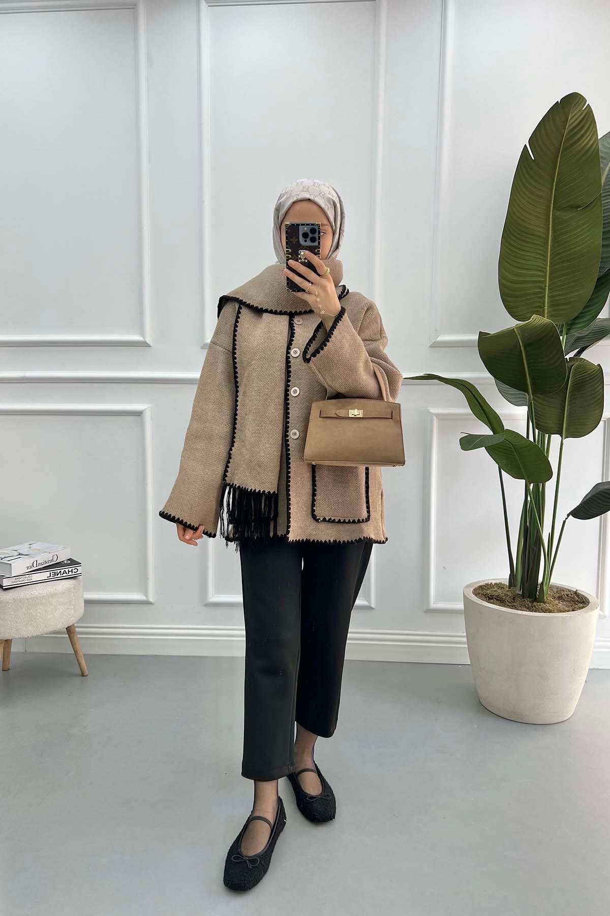 Atkılı Pinterest Hırka Sütlü Kahve
