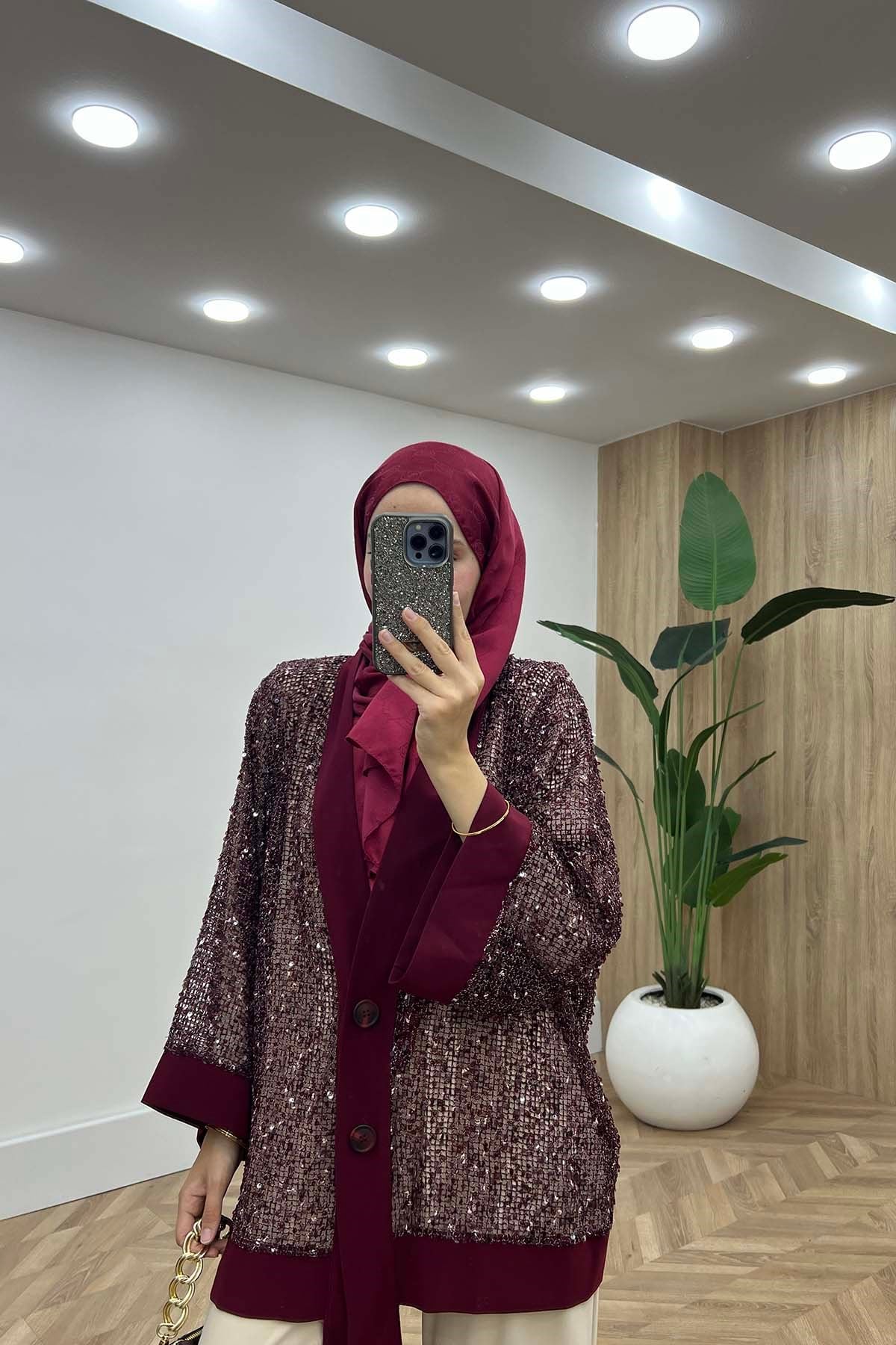 Aura Payet File Dokulu Ceket Bordo