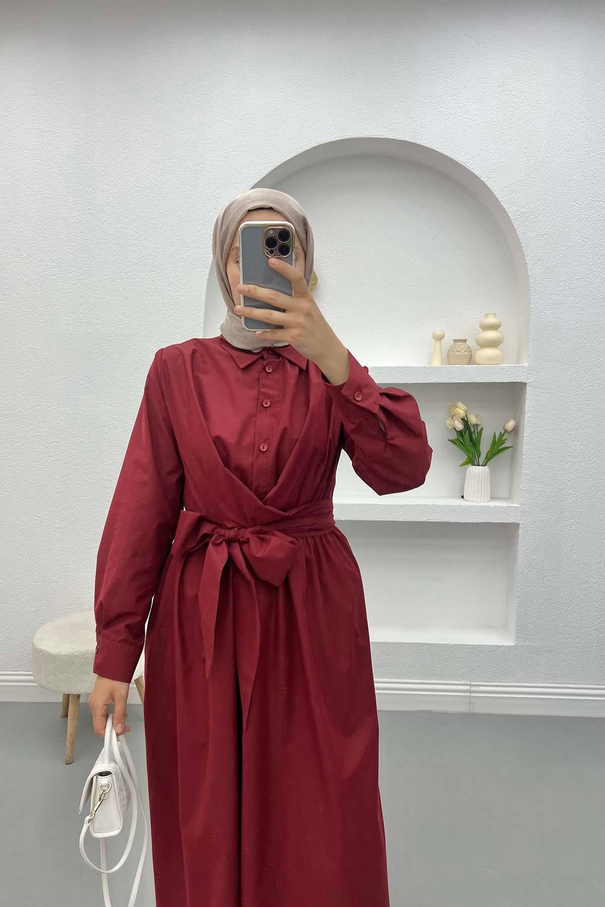 Bağlama Detaylı Elbise Bordo