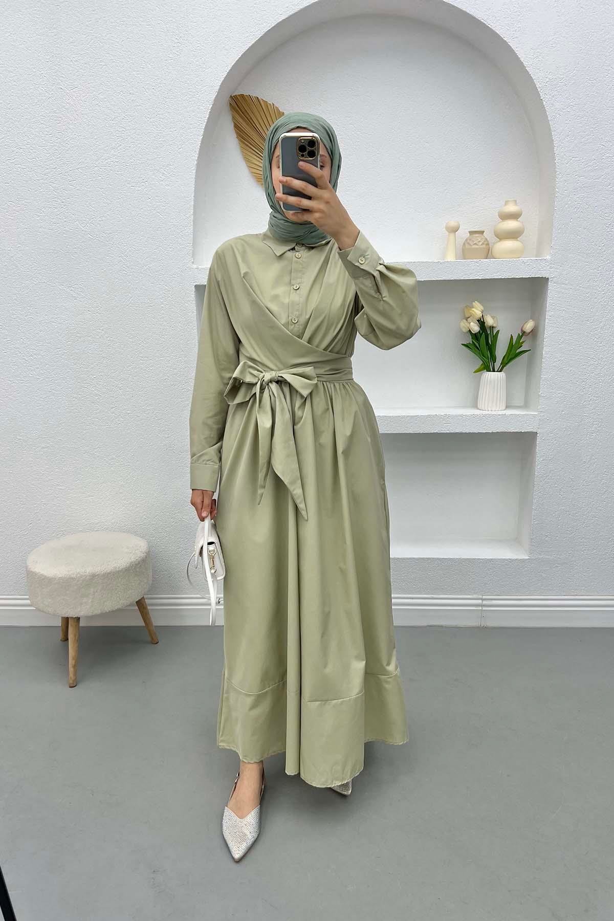 Bağlama Detaylı Elbise Nil Yeşili