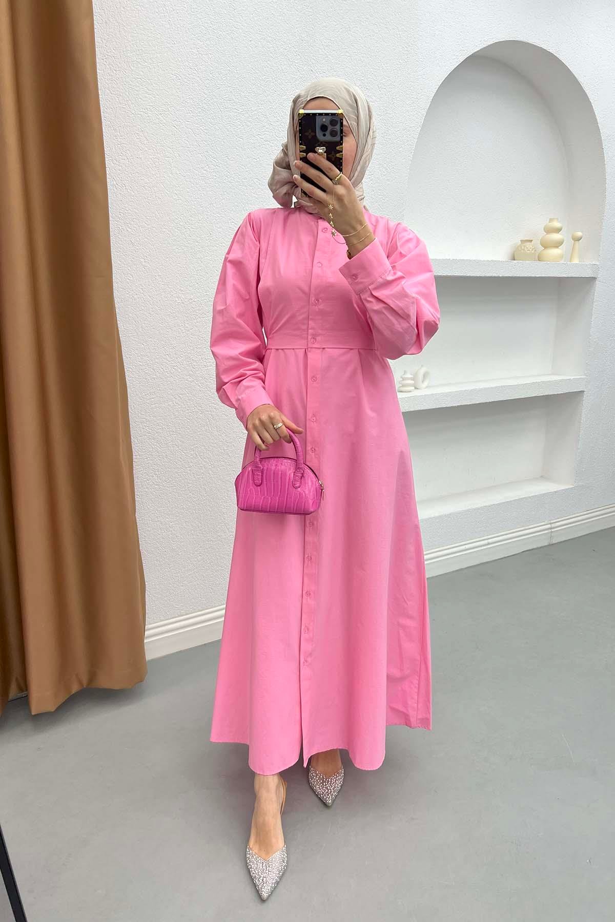 Bağlama Detaylı Elbise Pembe