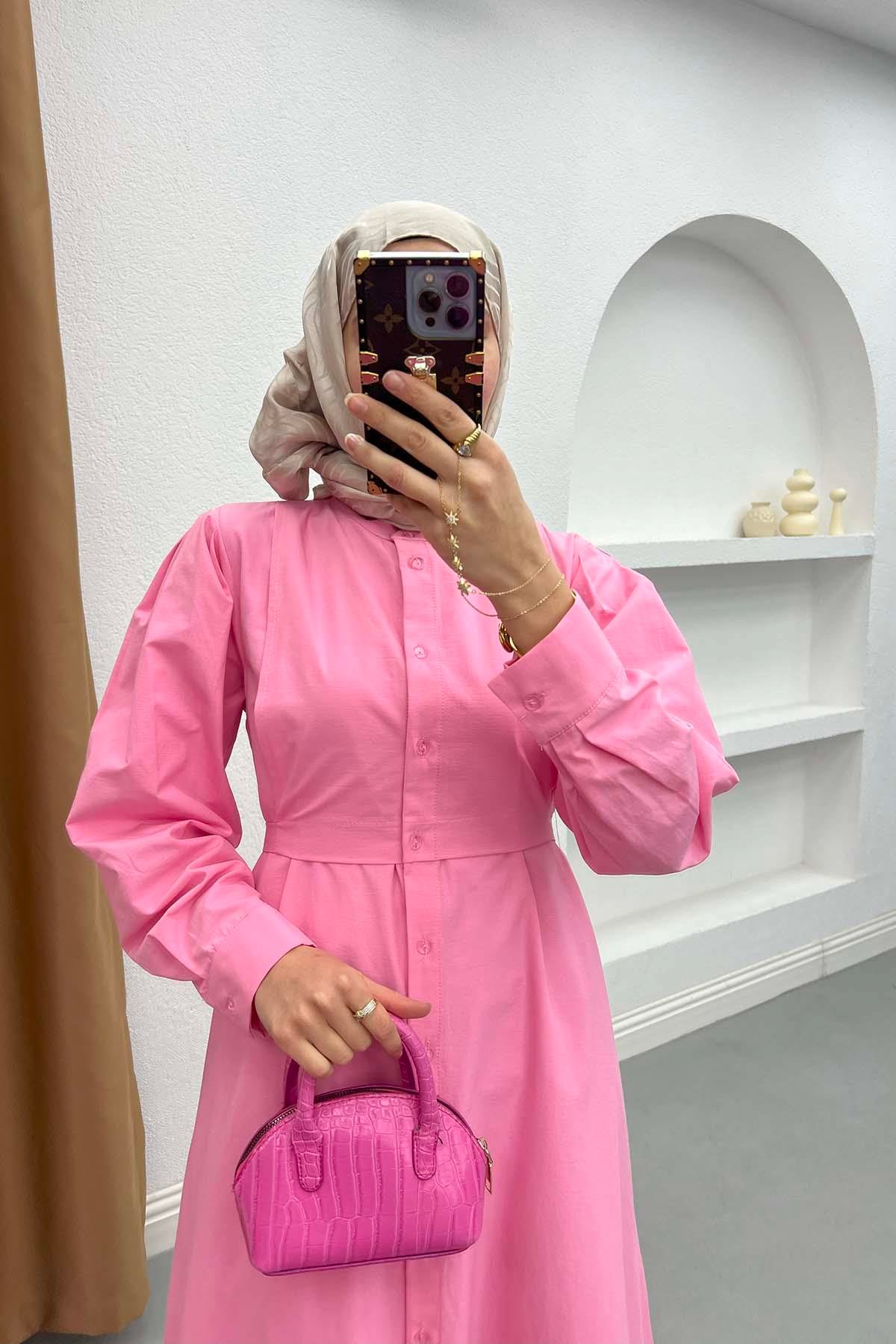 Bağlama Detaylı Elbise Pembe