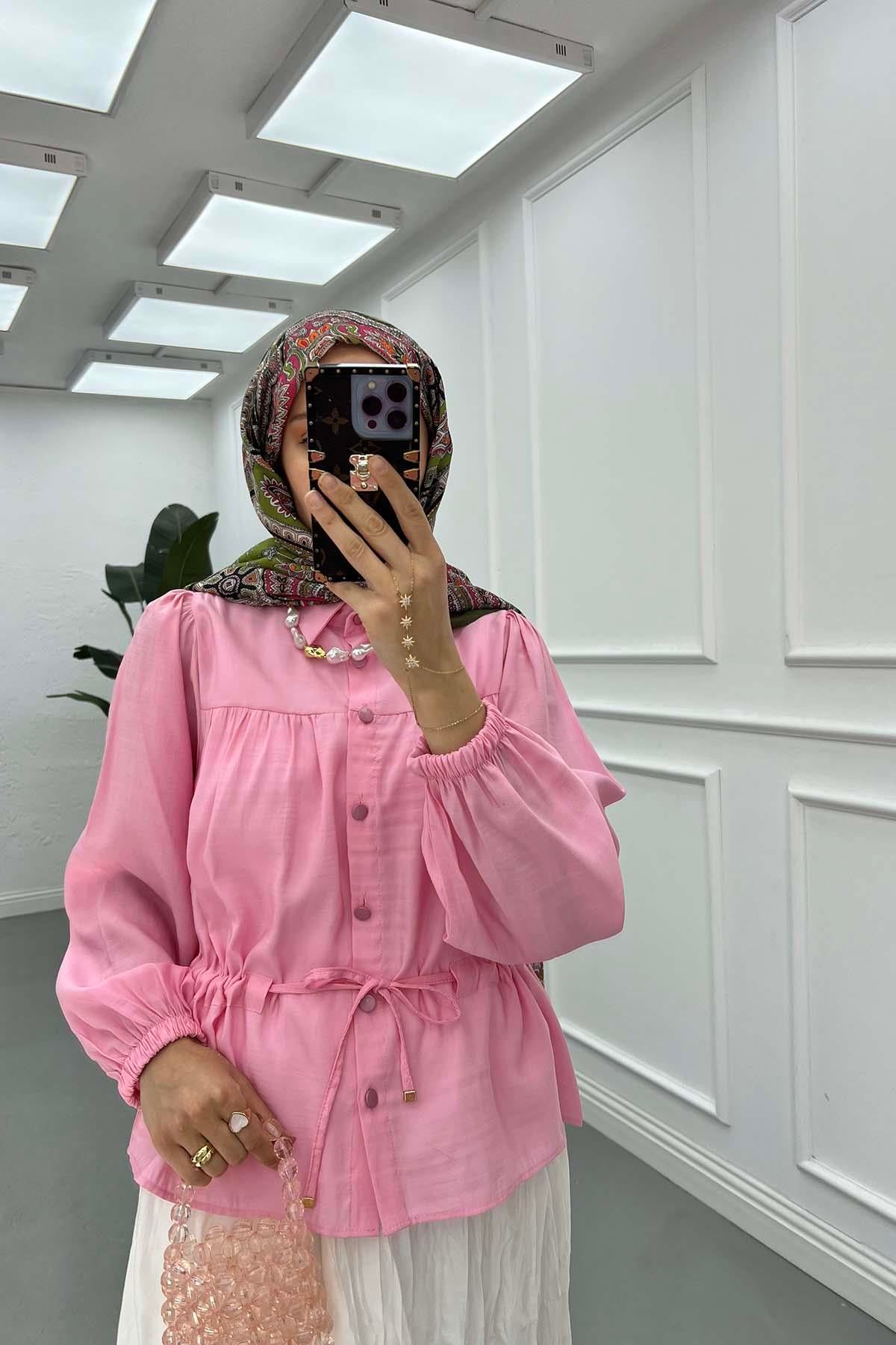 Bağlama Detaylı Gömlek Pembe