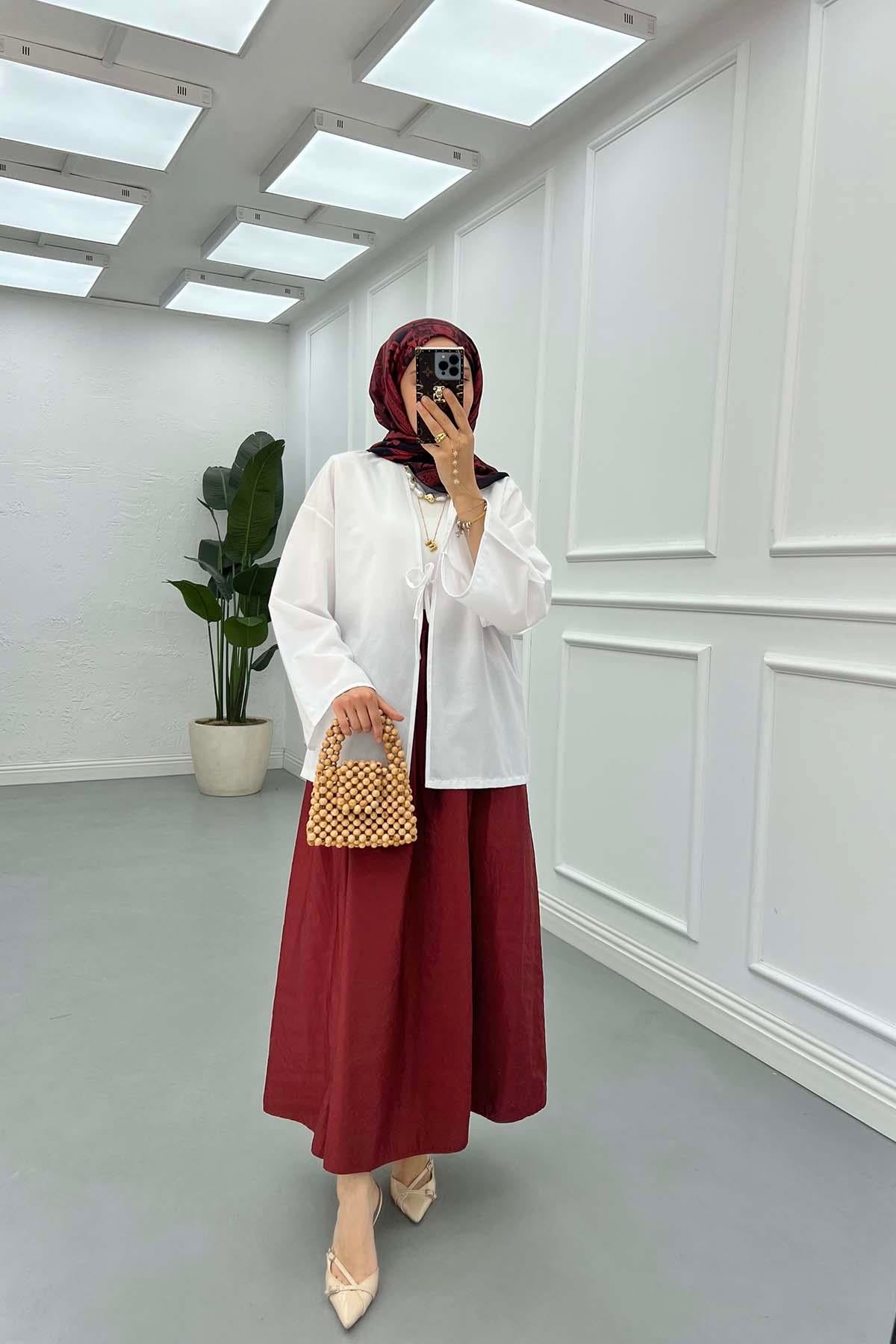 Bağlama Detaylı Kimono Beyaz