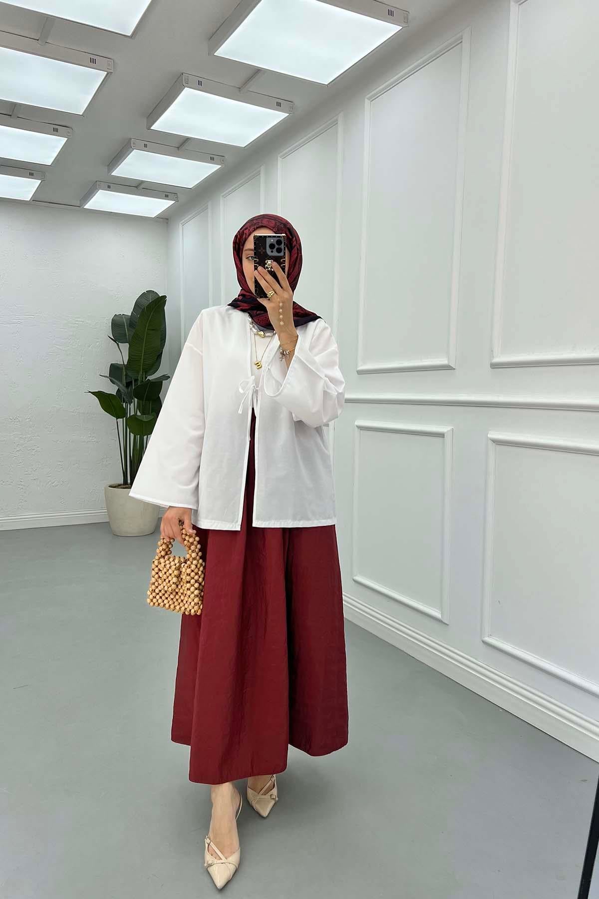 Bağlama Detaylı Kimono Beyaz