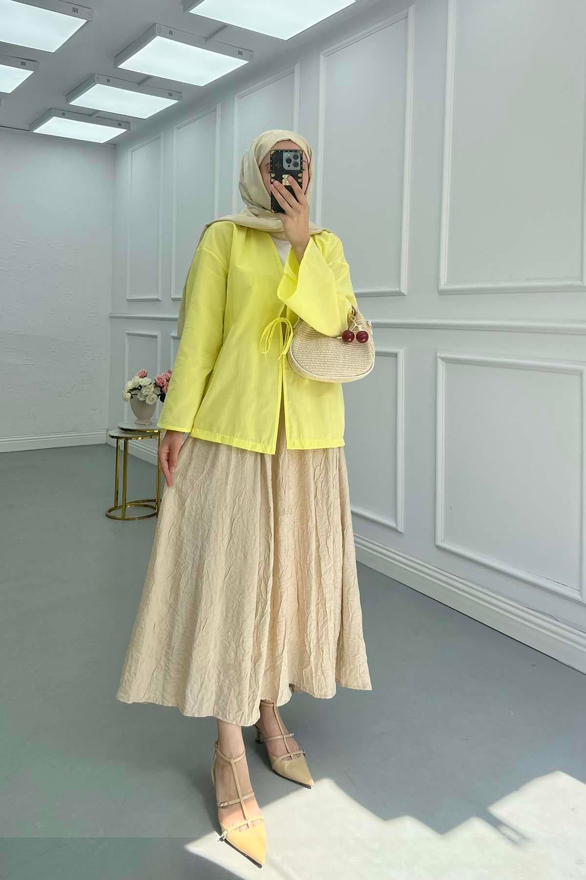 Bağlama Detaylı Kimono Sarı