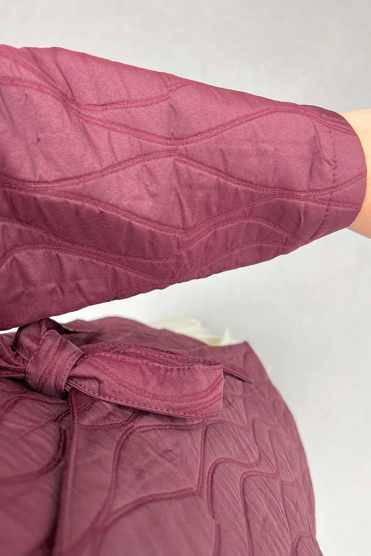 Bağlamalı Desenli Kimono Bordo
