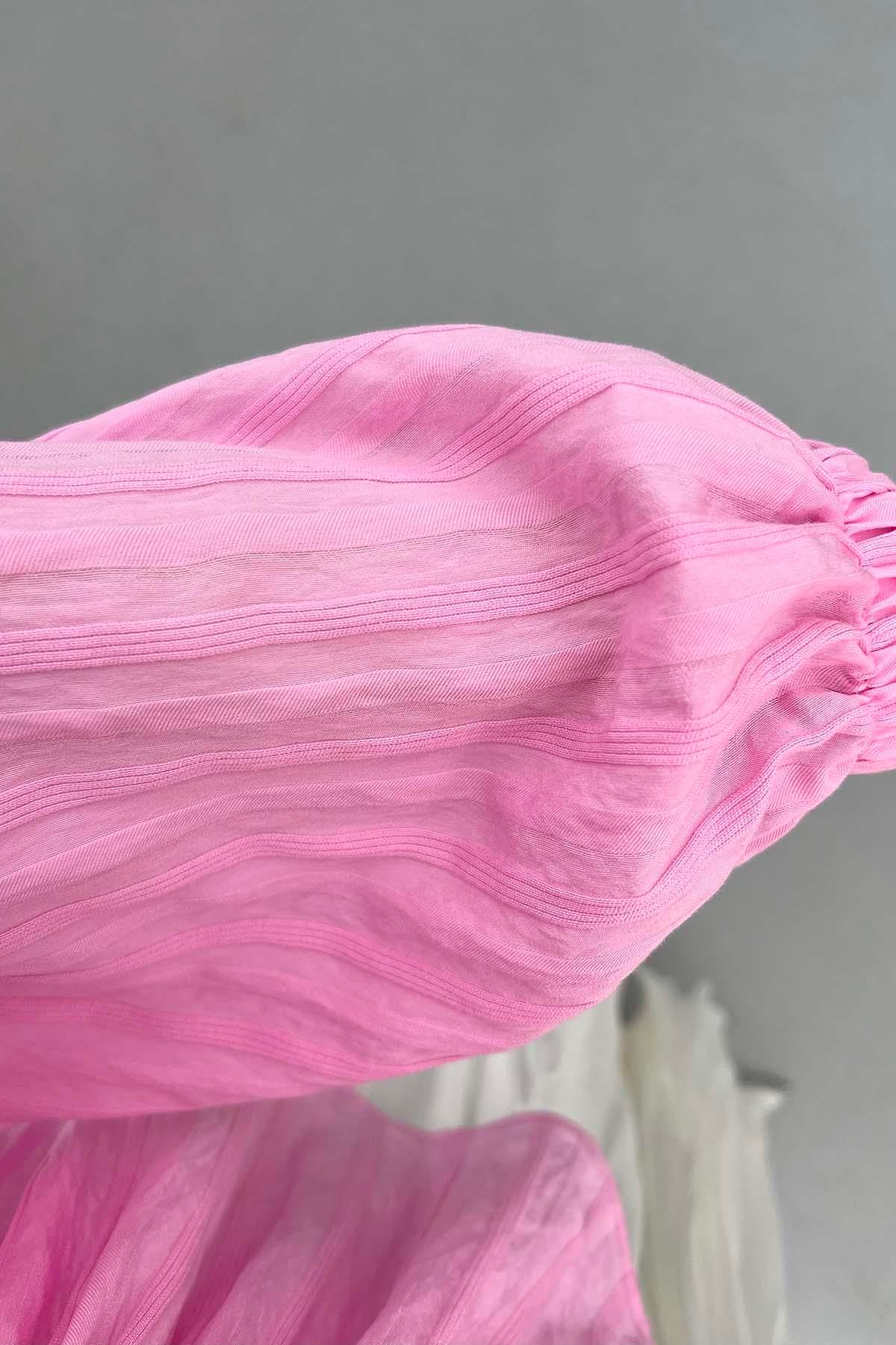 Bağlamalı Düğme Detaylı Gömlek Pembe