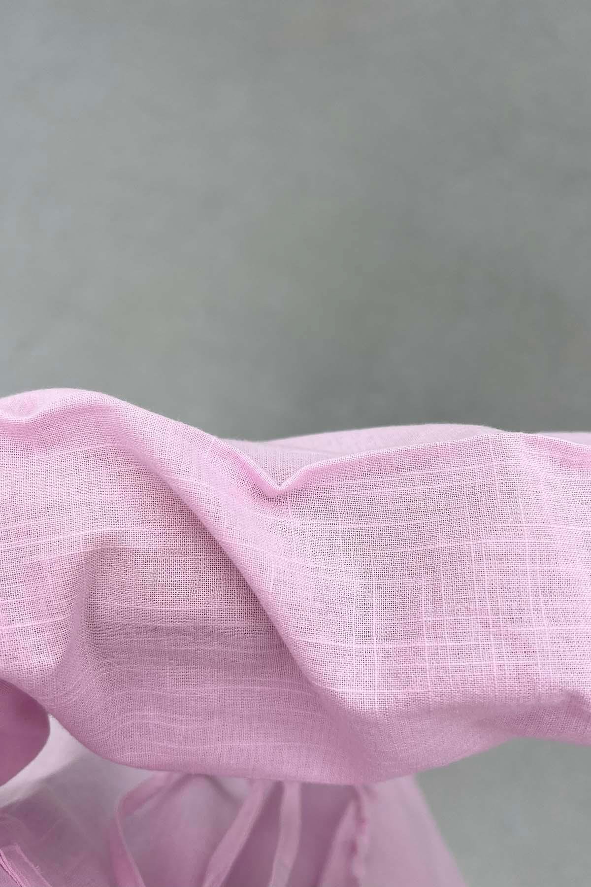 Bağlamalı Keten Kimono Ceket Pembe