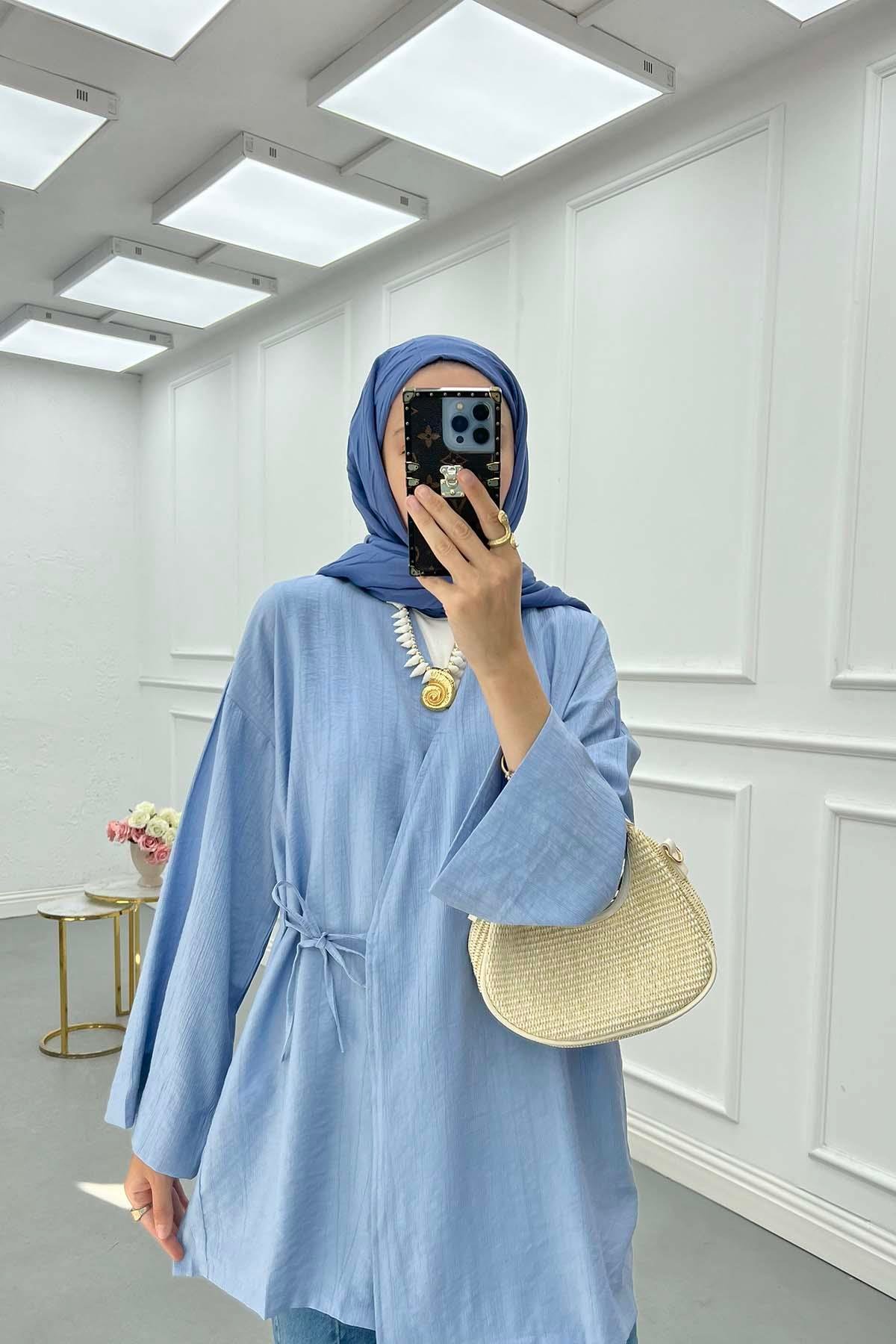 Bağlamalı Kimono Mavi