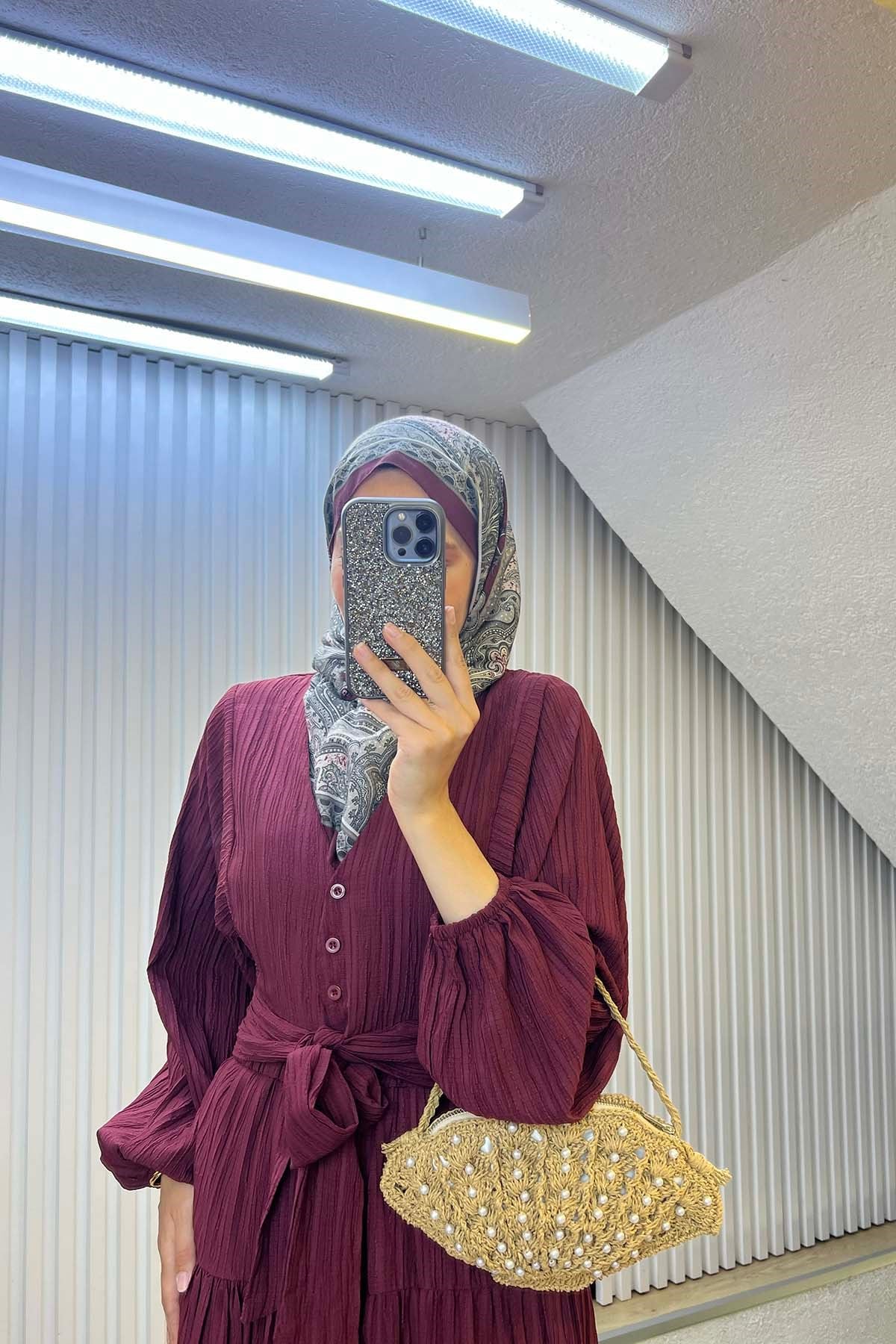 Bağlamalı Kolu Lastikli Etekli Takım Bordo