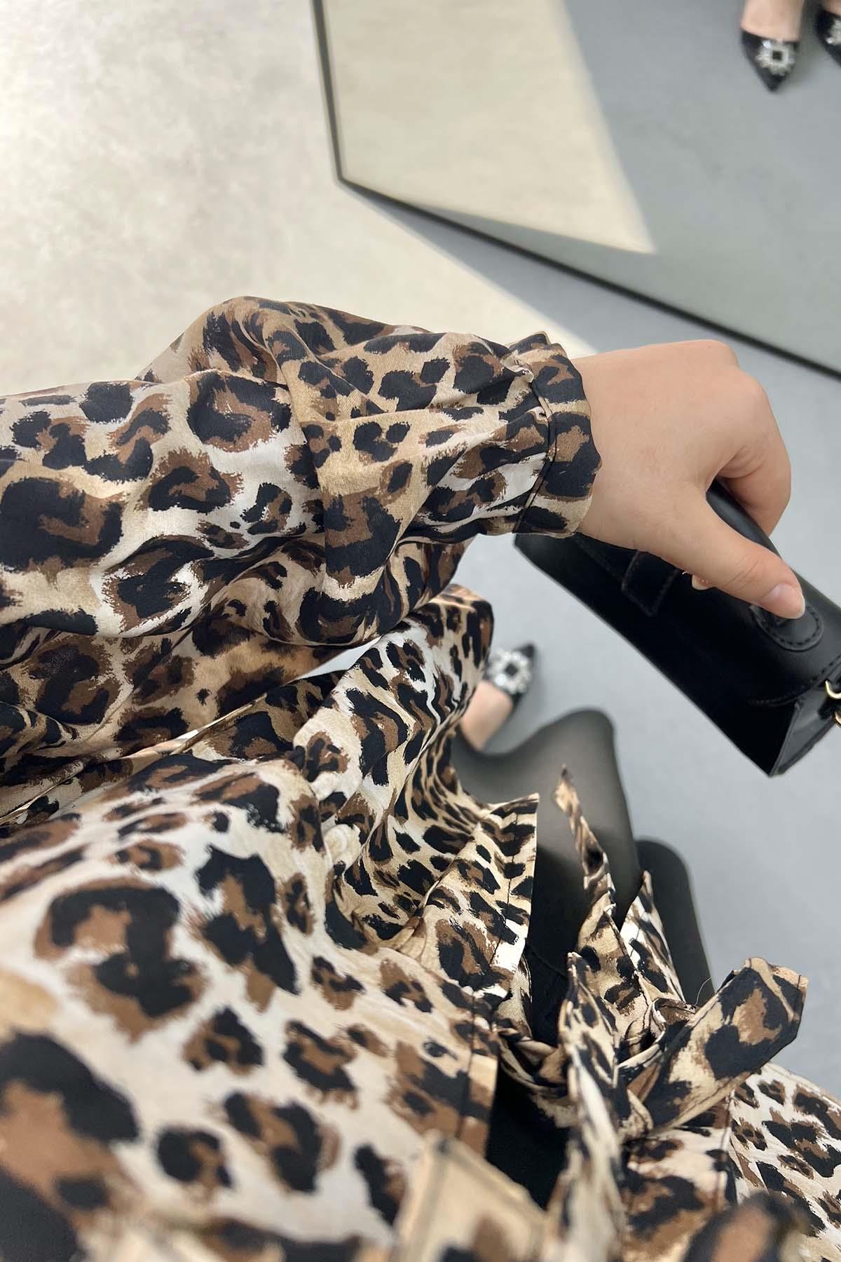 Bağlamalı Leopar Bluz Siyah