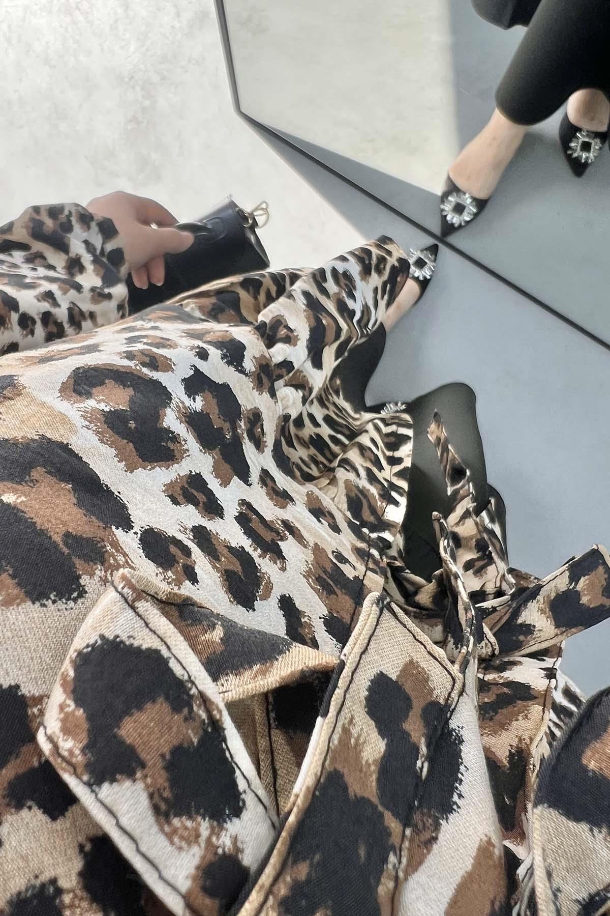 Bağlamalı Leopar Bluz Siyah