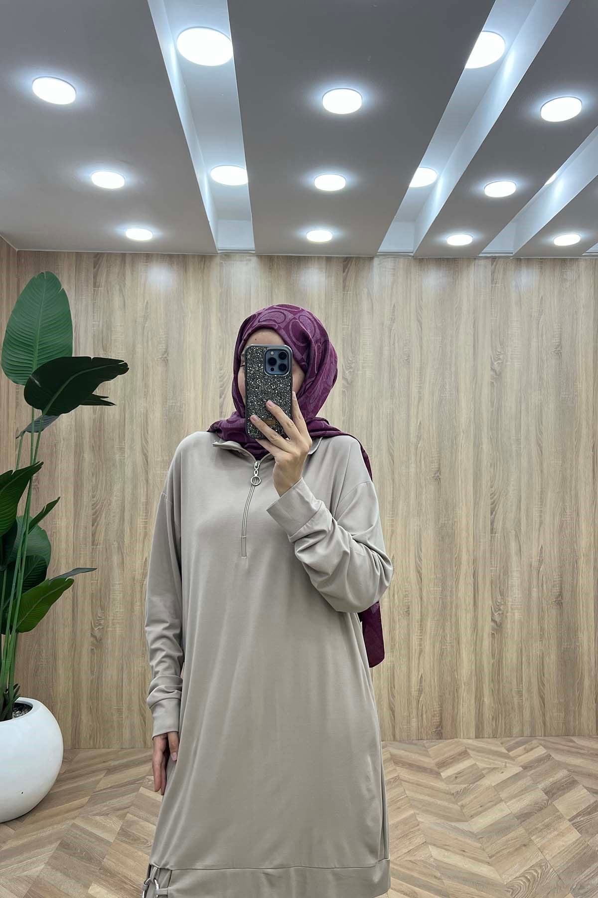 Balıkçı Yaka Casual Takım Bej