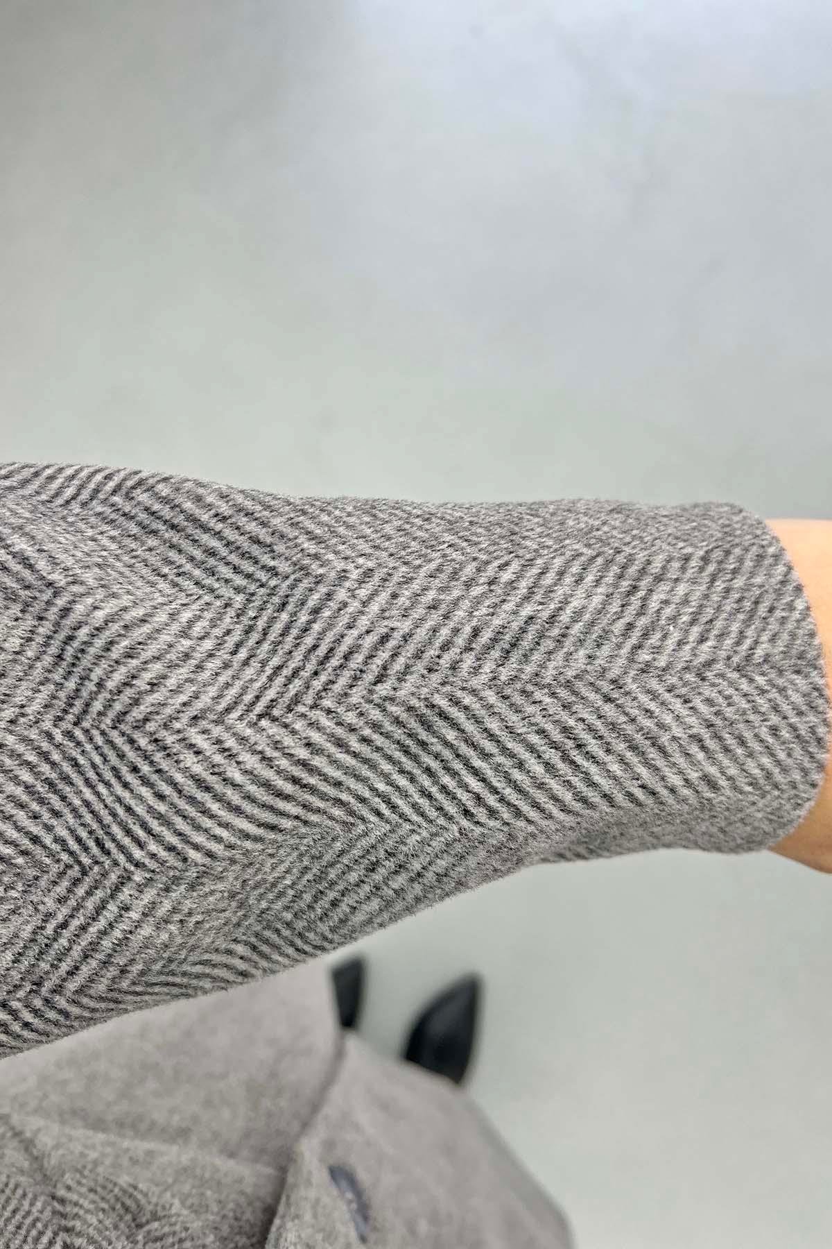 Balıksırtı Kaşe Kaban Gri