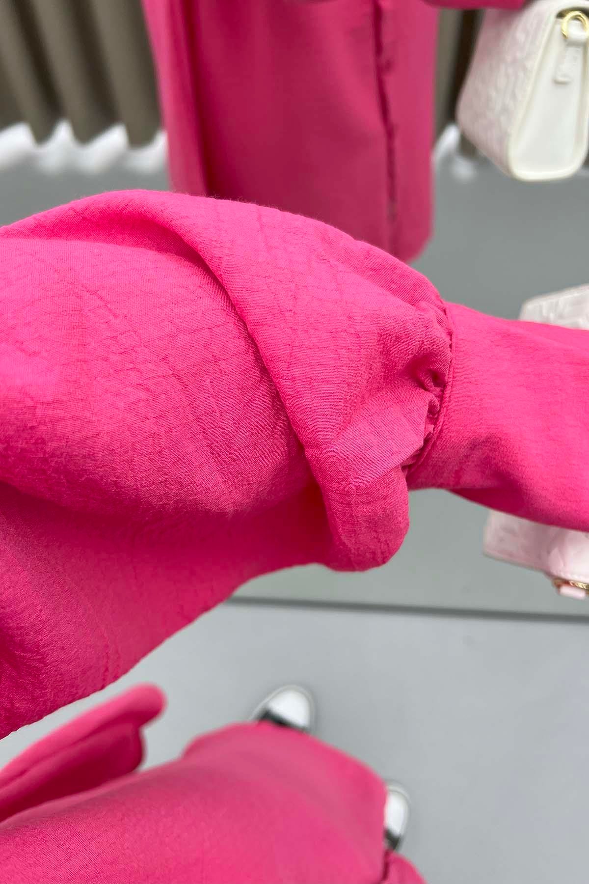Balon Kol Fırfırlı Tunik Pembe