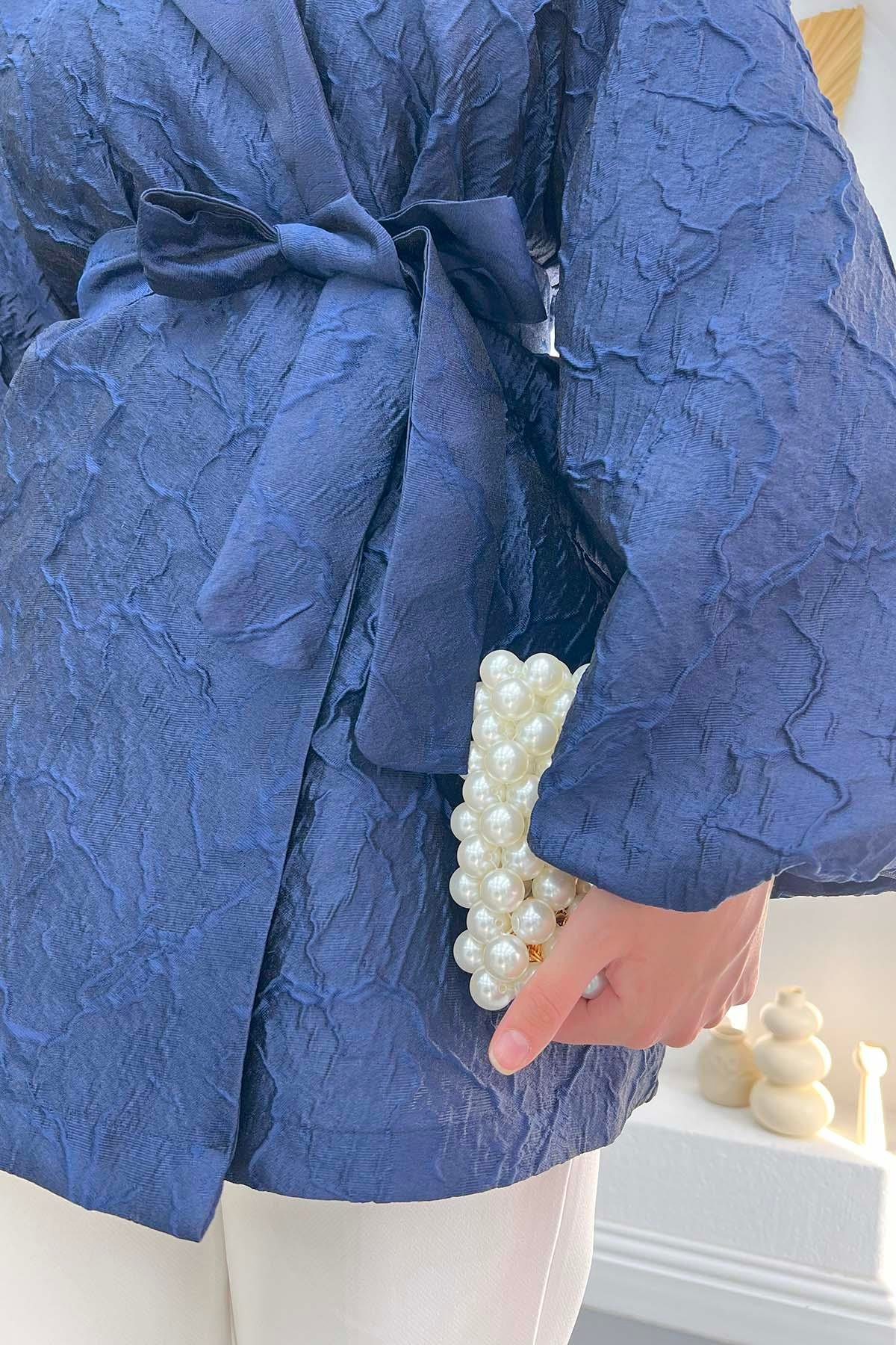 Balon Kol Jakarlı Ceket Lacivert