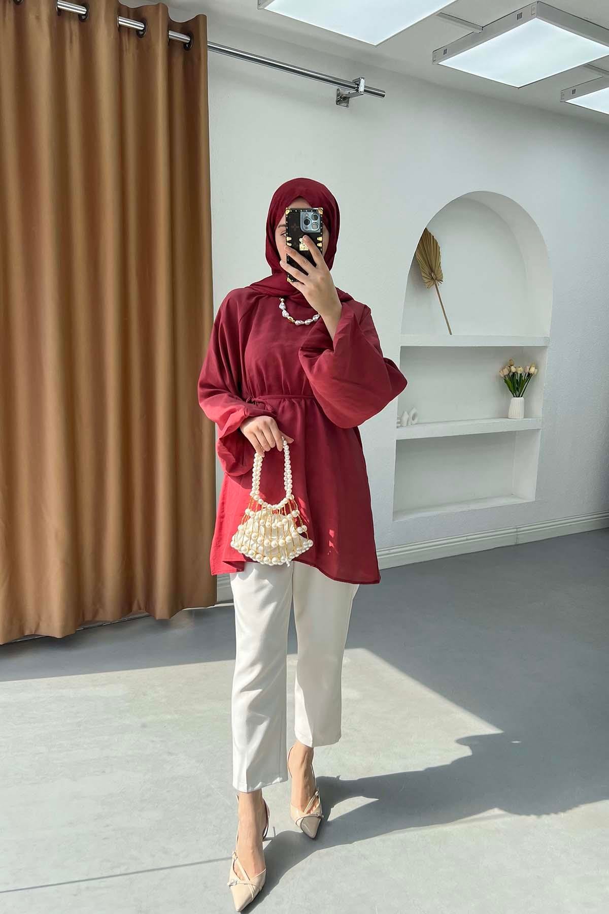 Balon Kol Tunik Bordo