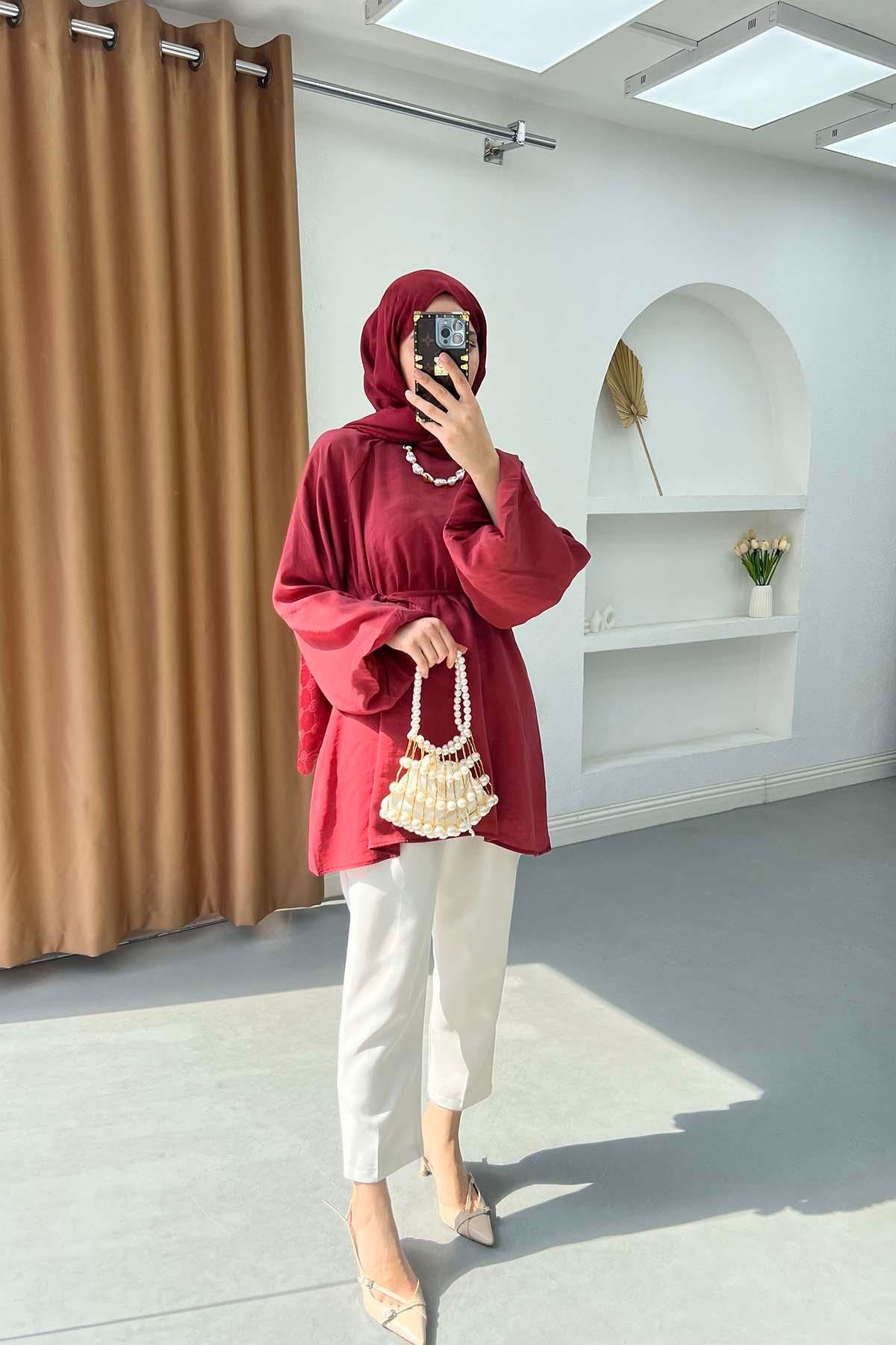 Balon Kol Tunik Bordo
