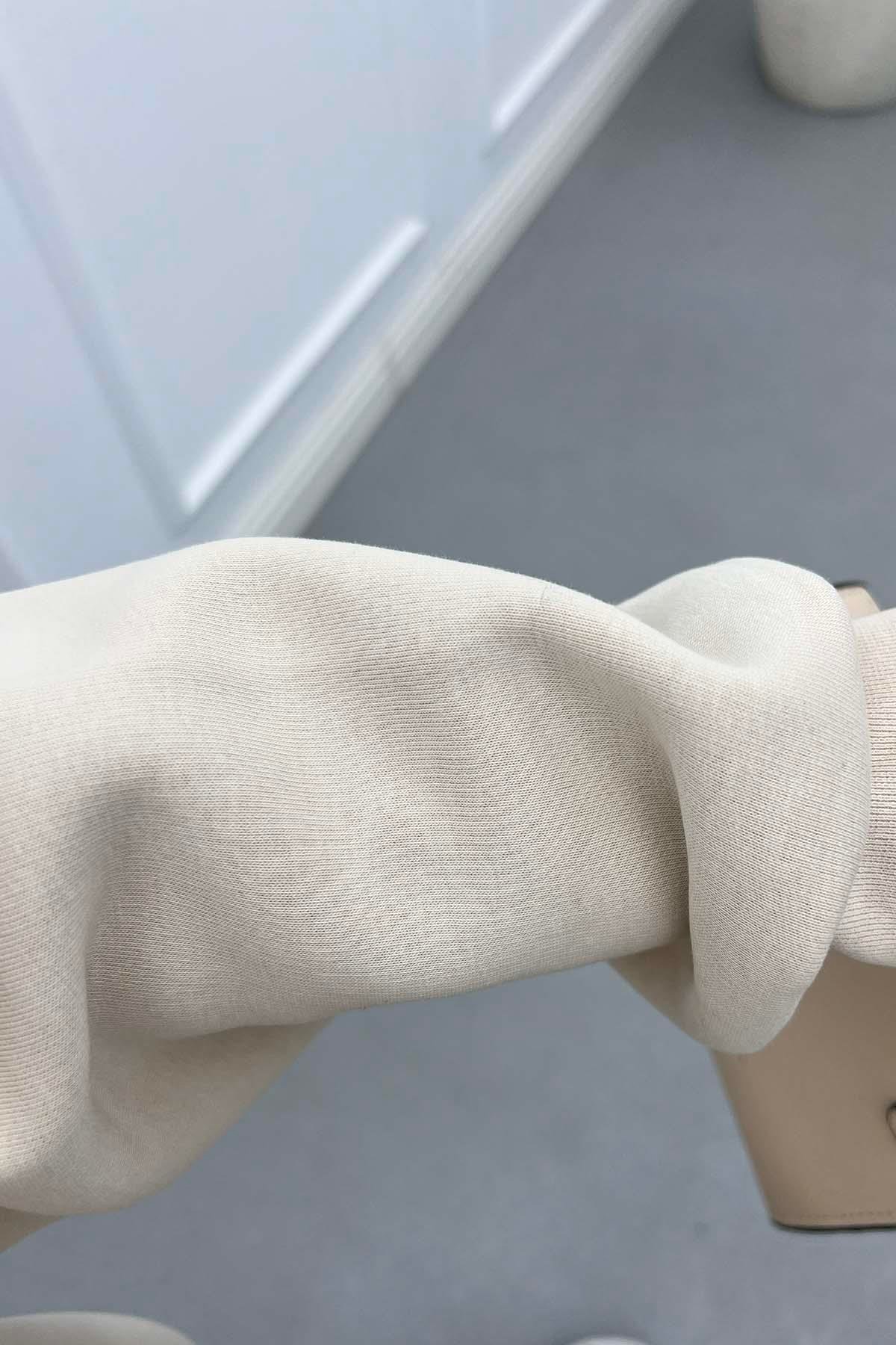 Basic Üç İplik Şardonlu Sweat Bej