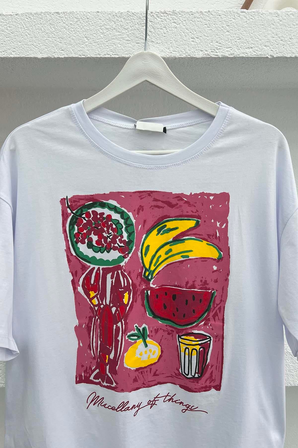 Baskılı T-Shirt Beyaz