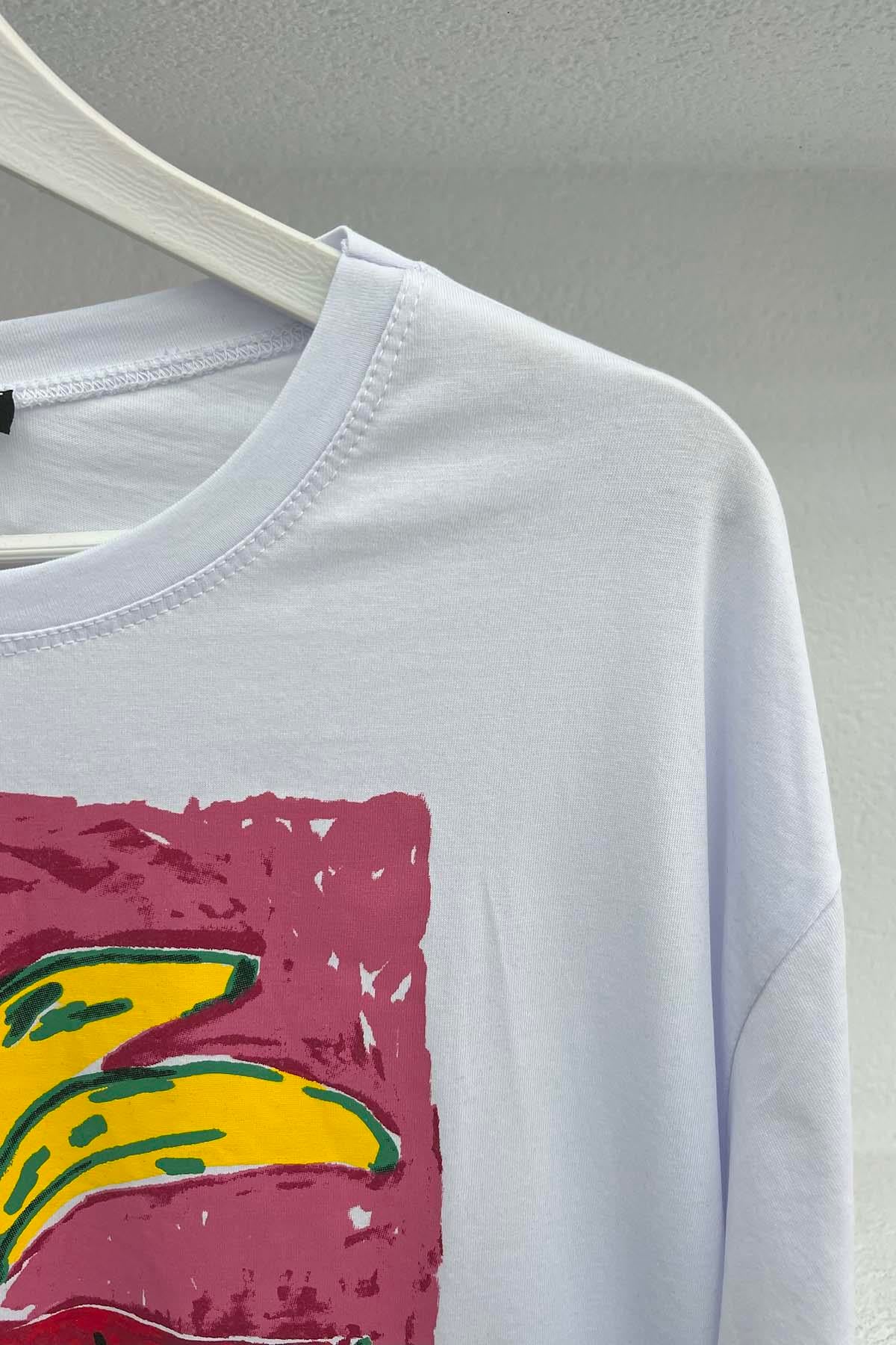 Baskılı T-Shirt Beyaz