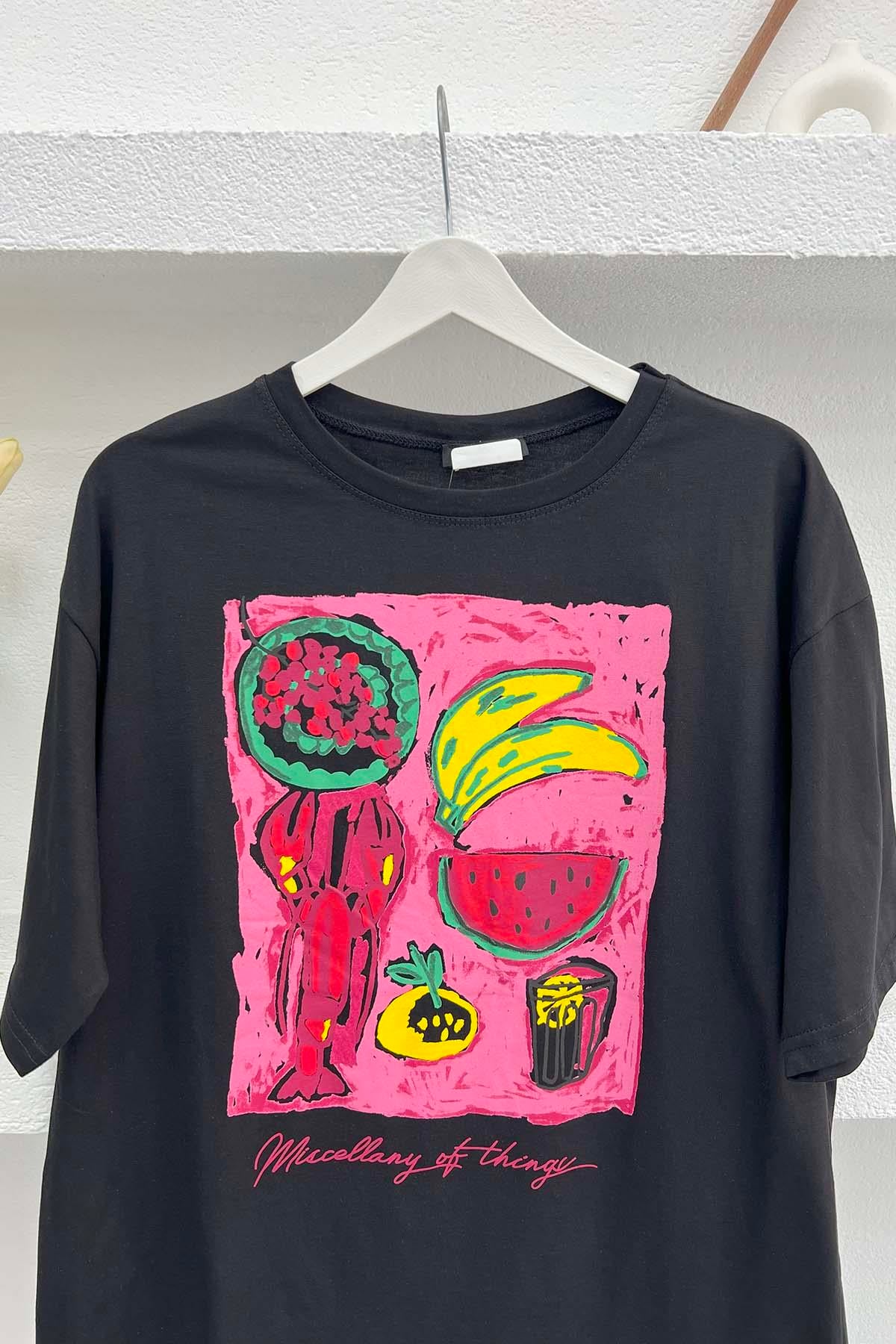 Baskılı T-Shirt Siyah