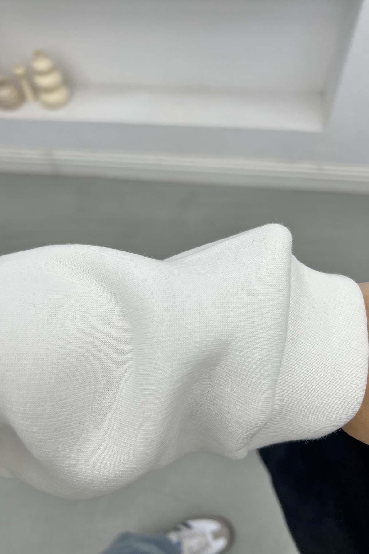 Baskılı Üç İplik Sweatshirt Beyaz
