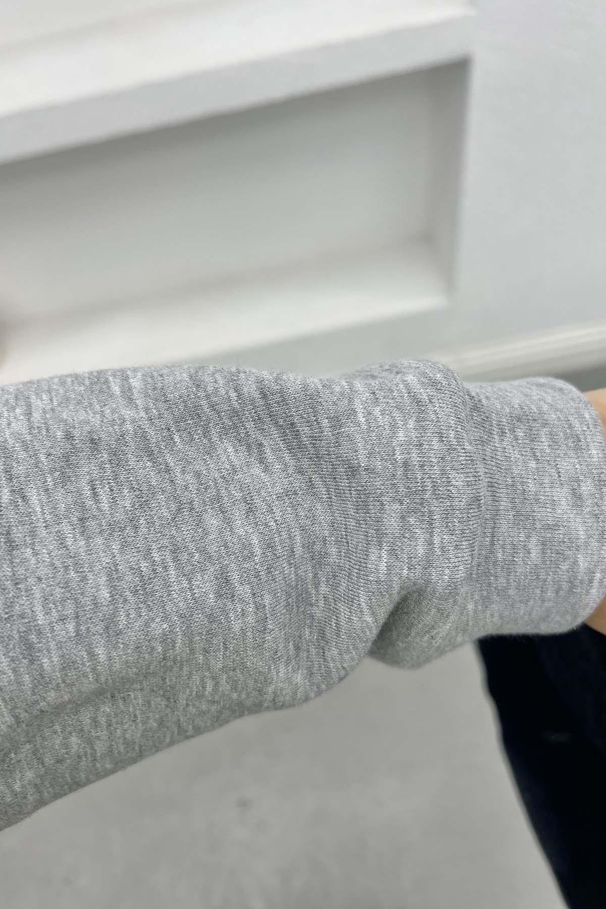 Baskılı Üç İplik Sweatshirt Gri