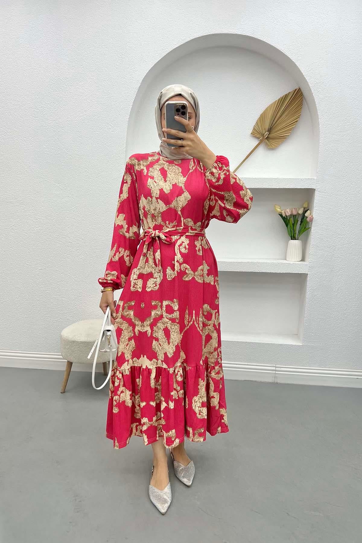 Batik Desen Elbise Fuşya