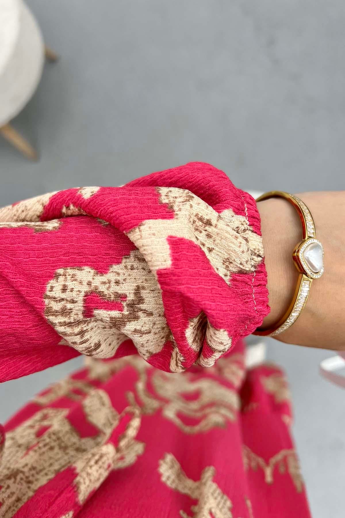Batik Desen Elbise Fuşya