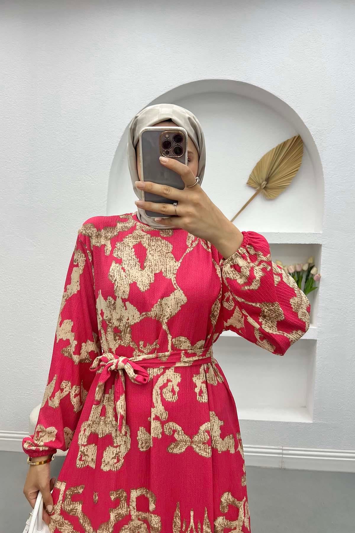 Batik Desen Elbise Fuşya